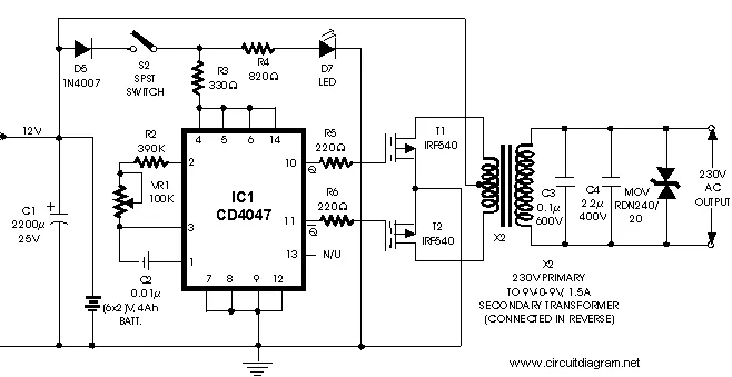 100 Watt Inverter 12Vdc To 220Vac With Mosfet Circuit Scheme