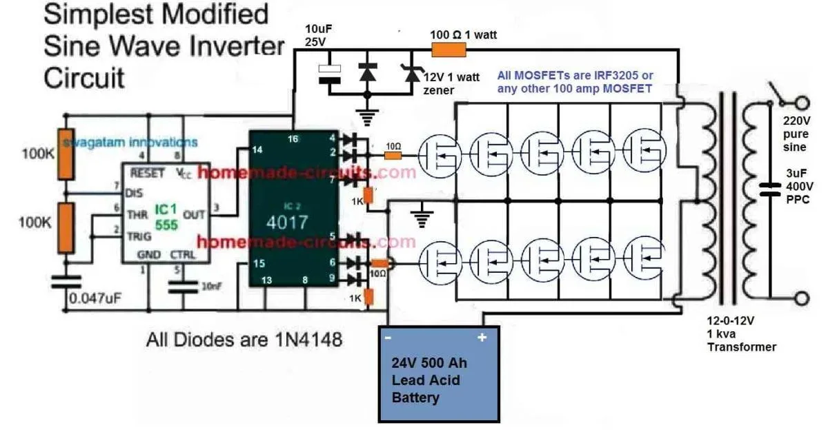 1000W Sine Wave Inverter Circuit Diagram