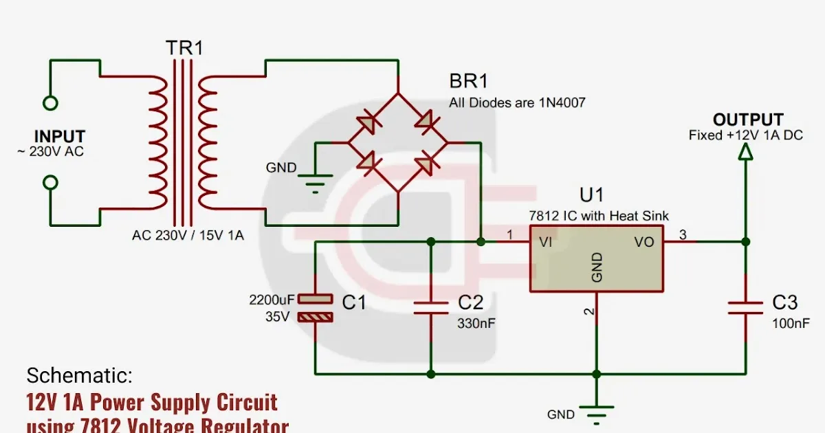 12V 1A Power Supply Circuit Using 7812 Voltage Regulator Electrothinks