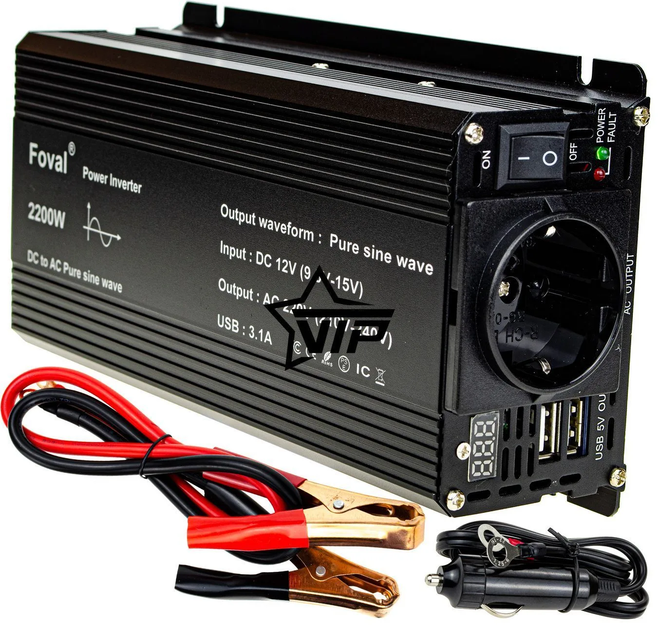 Инвертор 12V 220 Foval 2200W Преобразователь Напряжения 12V 220V Чистая Синусоида 2200Вт