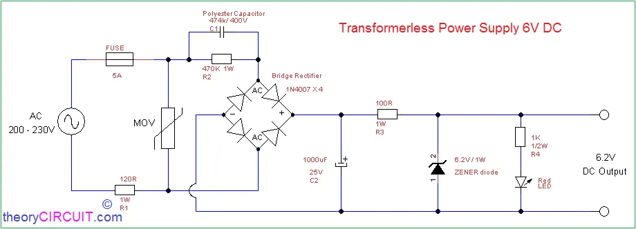 12V 5A Transformerless Power Supply Circuit Diagram