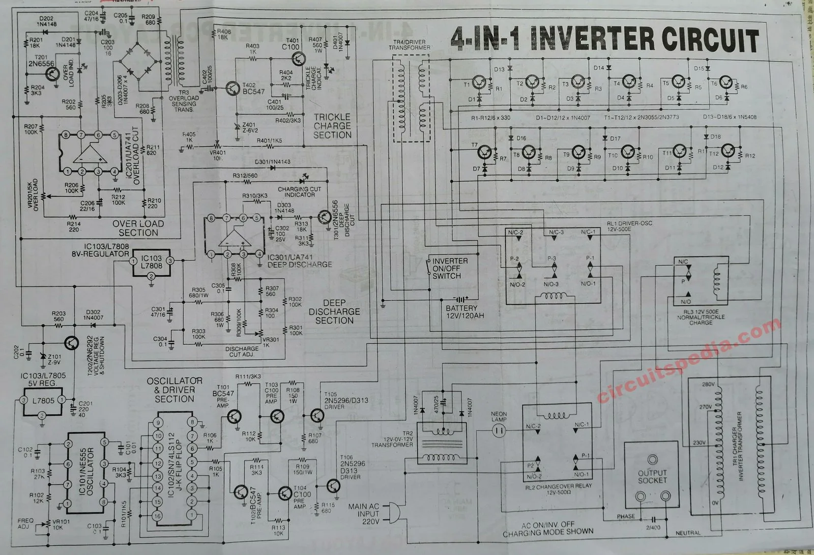 12V Dc To 220V Ac Inverter With Battery Charger Circuit