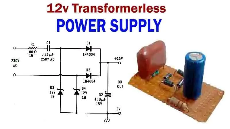 12V Transformerless Power Supply Circuit Diagram Tronicspro