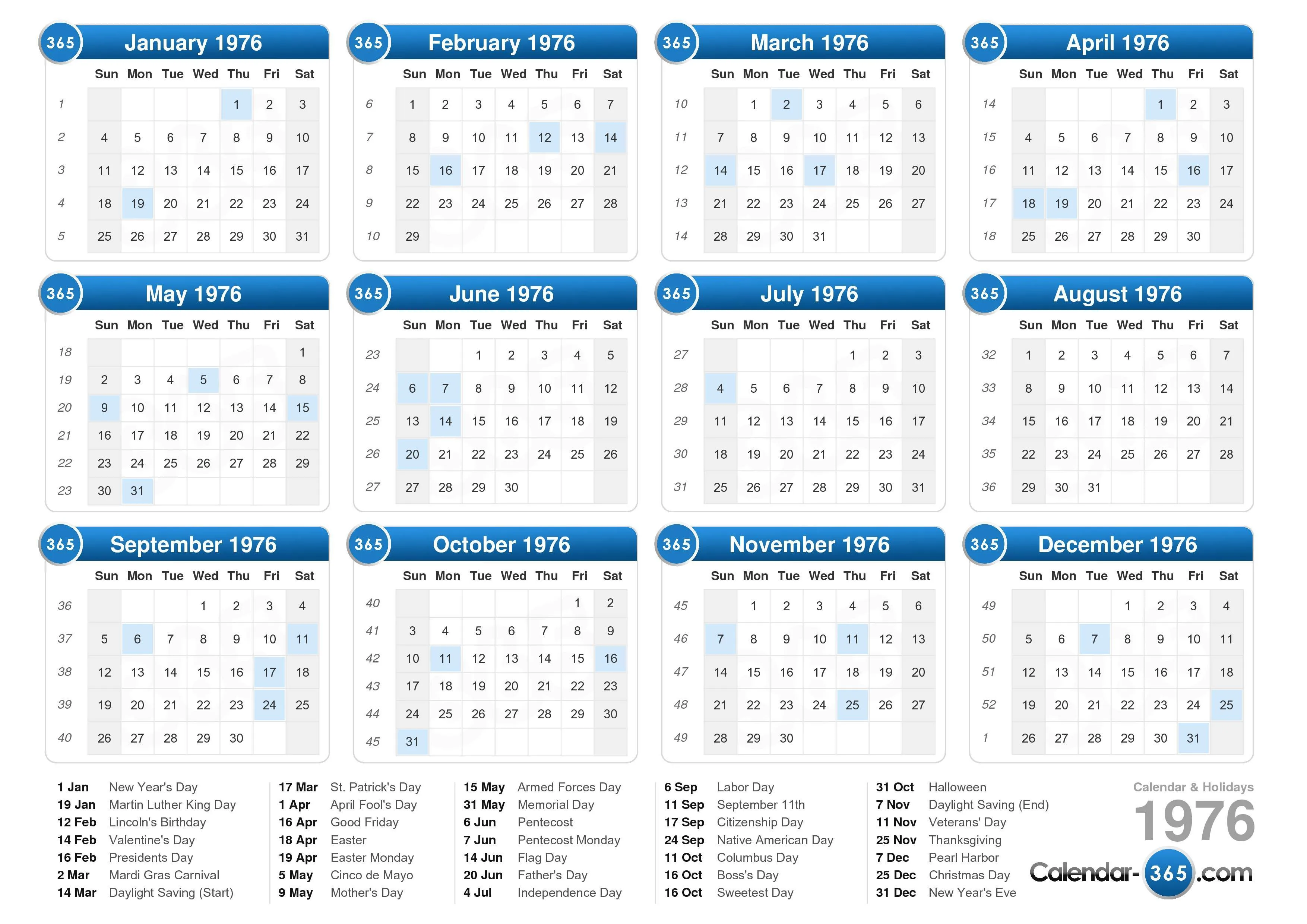1976 Calendar