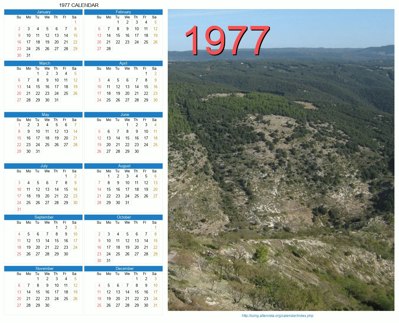 1977 Calendar