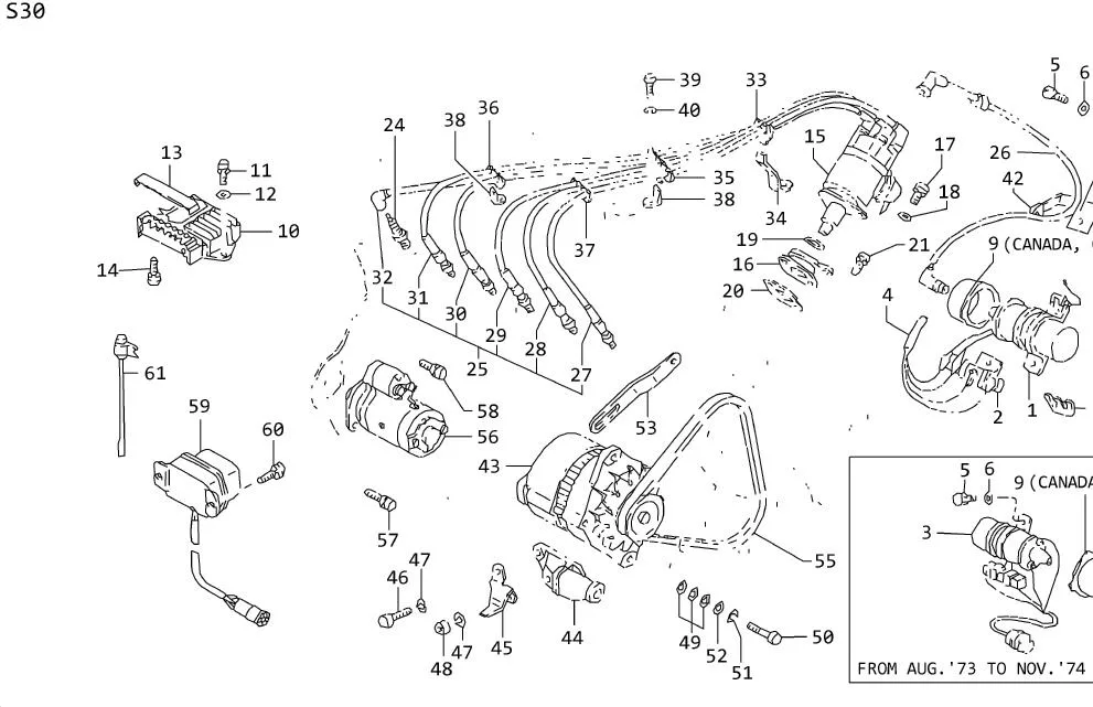 1977 Datsun 620 Clamp Spark Plug High Tension Cable A Electrical System 22472 E3000