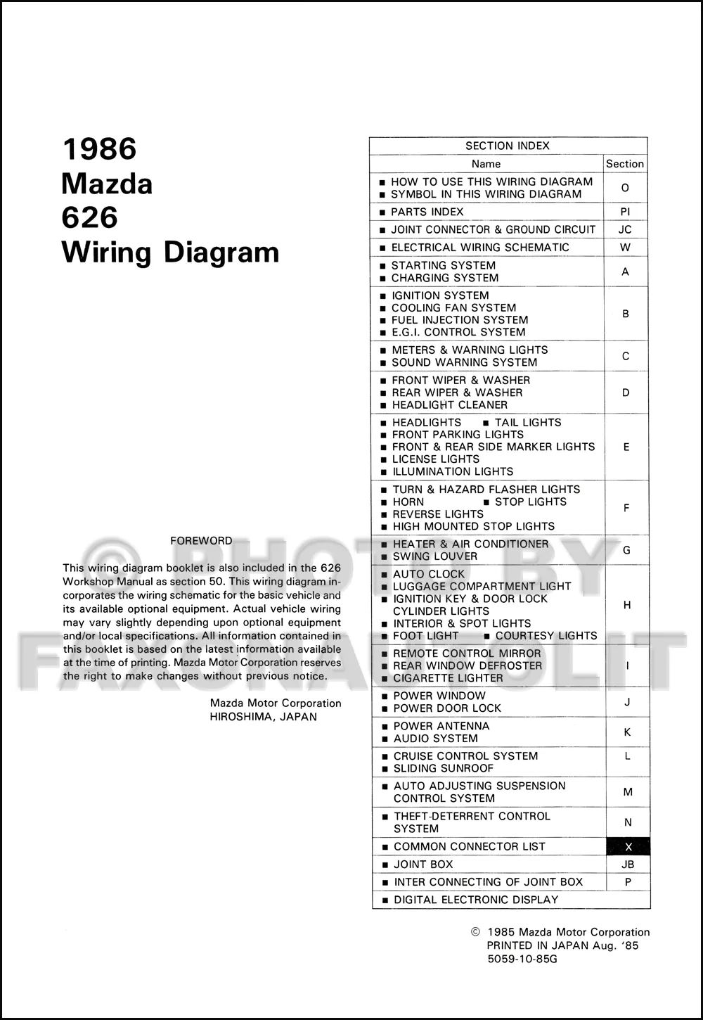 1986 Mazda 626 Wiring Diagram Manual Original