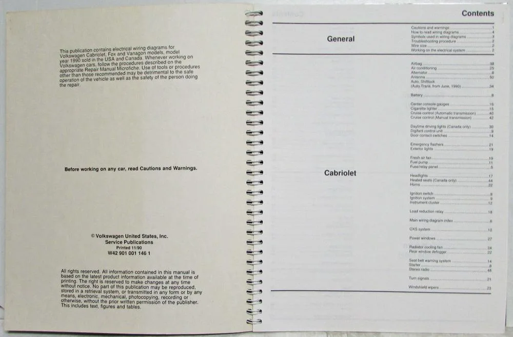 1990 Volkswagen Vw Electrical Wiring Diagrams Cabriolet Fox Vanagon