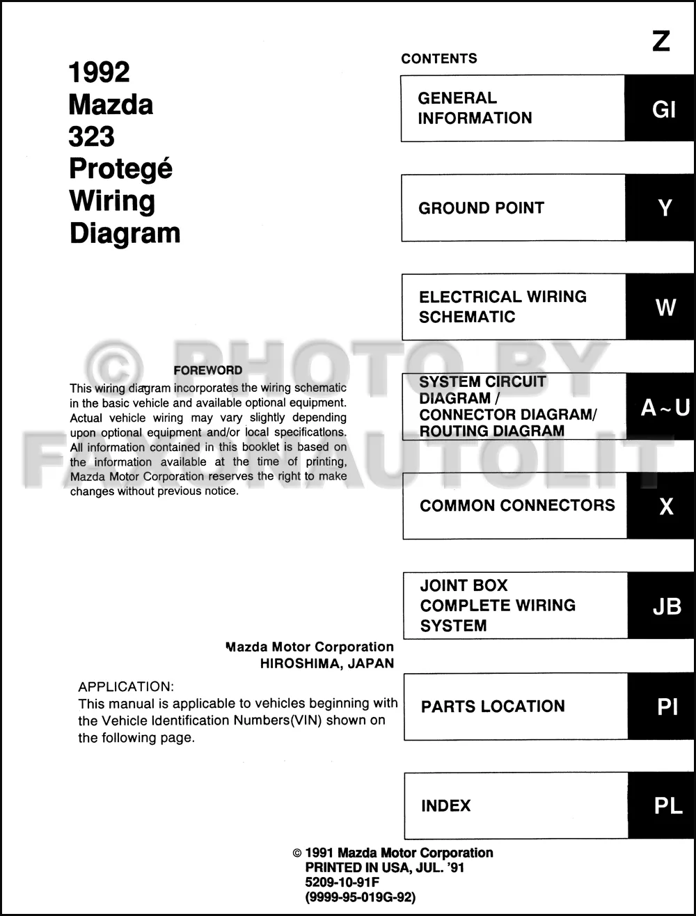 1992 Mazda 323 And Protege Wiring Diagram Manual Original