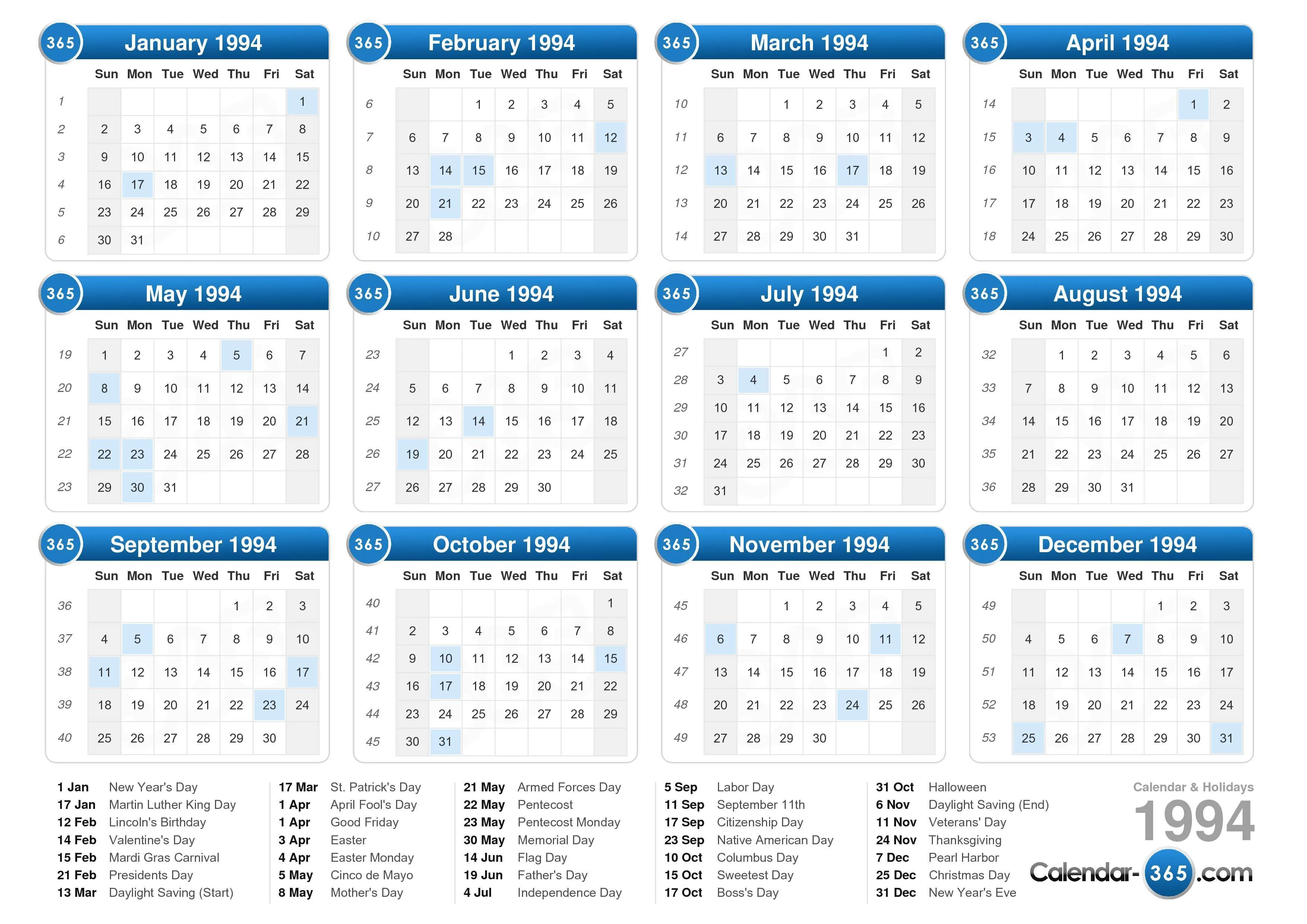 1994 Calendar