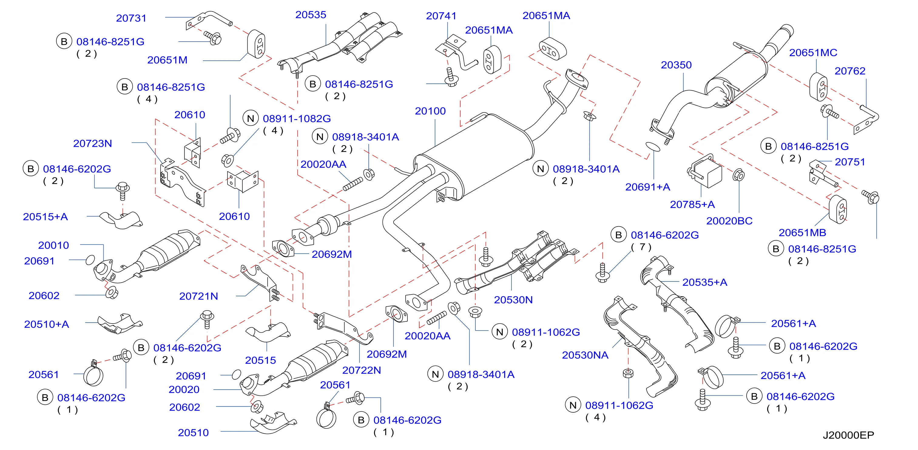 1996 Infiniti I30 Exhaust System Hanger 20610 1W000 Genuine Infiniti Part