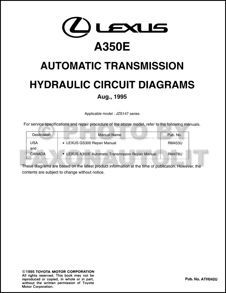 1996 Lexus Gs300 Automatic Transmission Hydraulic Circuit Diagrams