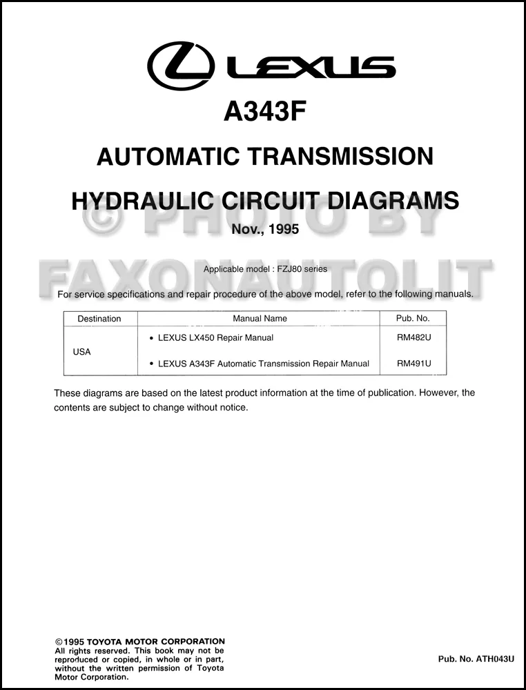 1996 Lexus Lx450 Automatic Transmission Hydraulic Circuit Diagrams