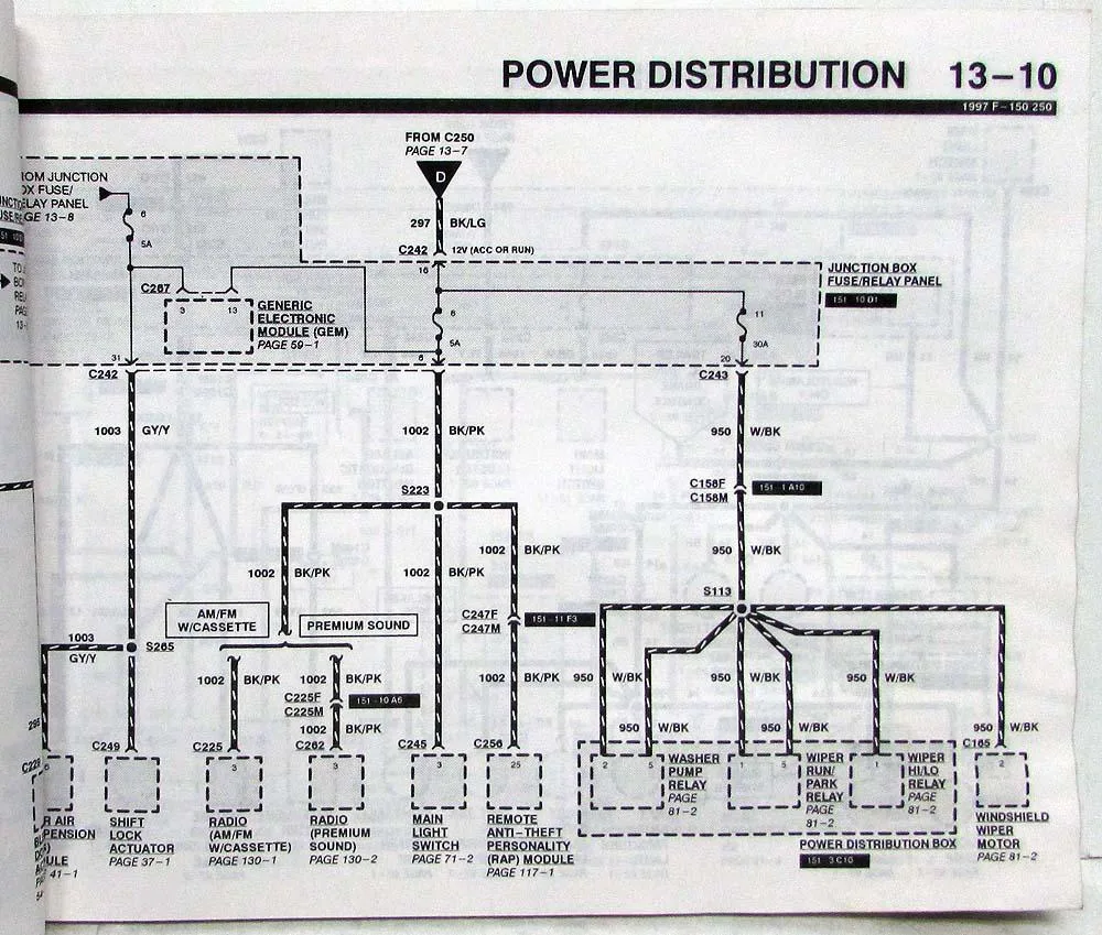 1997 Ford F 150 F 250 Pickup Electrical Wiring Diagrams Manual
