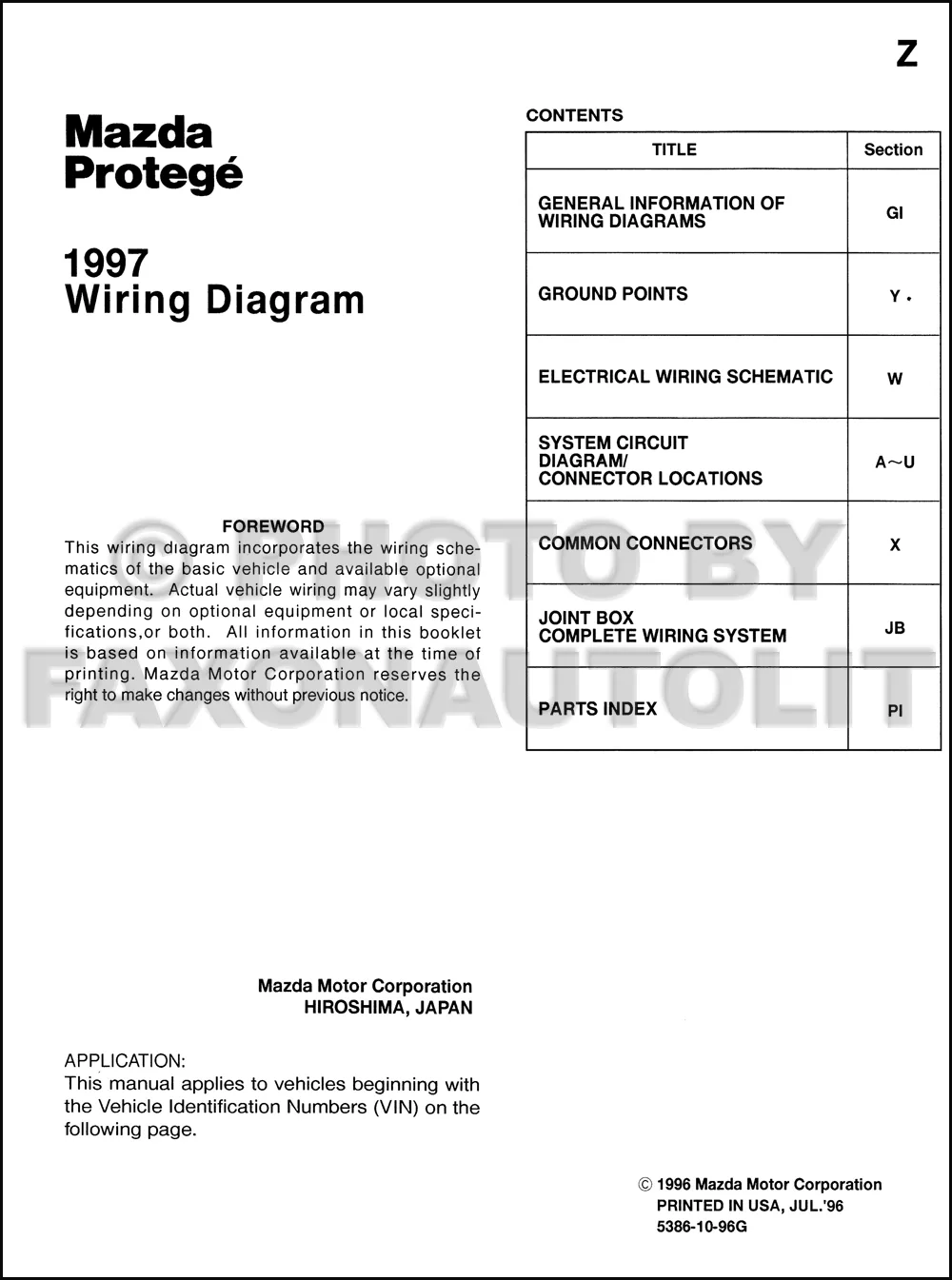 1997 Mazda Protege Wiring Diagram Manual Original