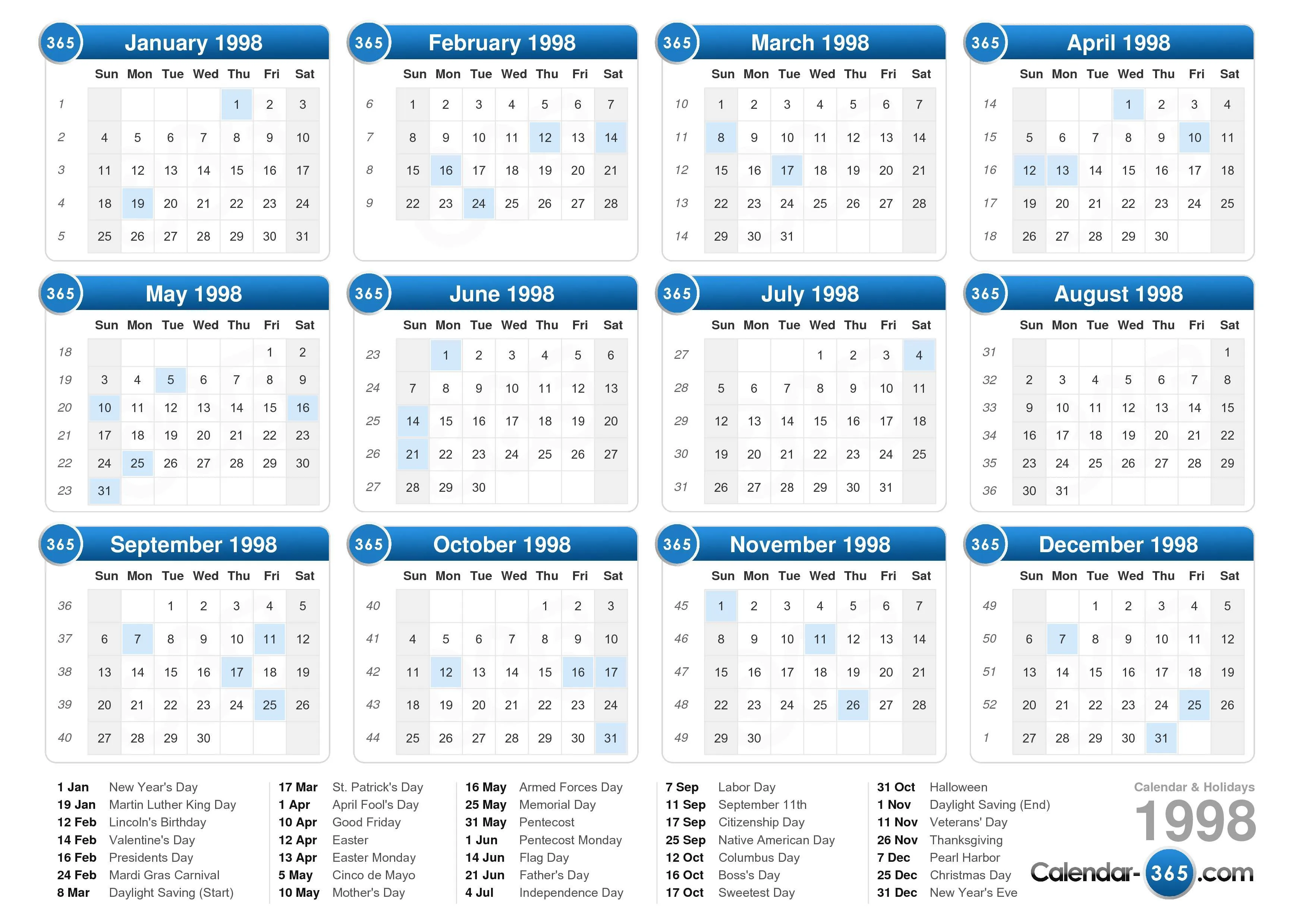 1998 Calendar