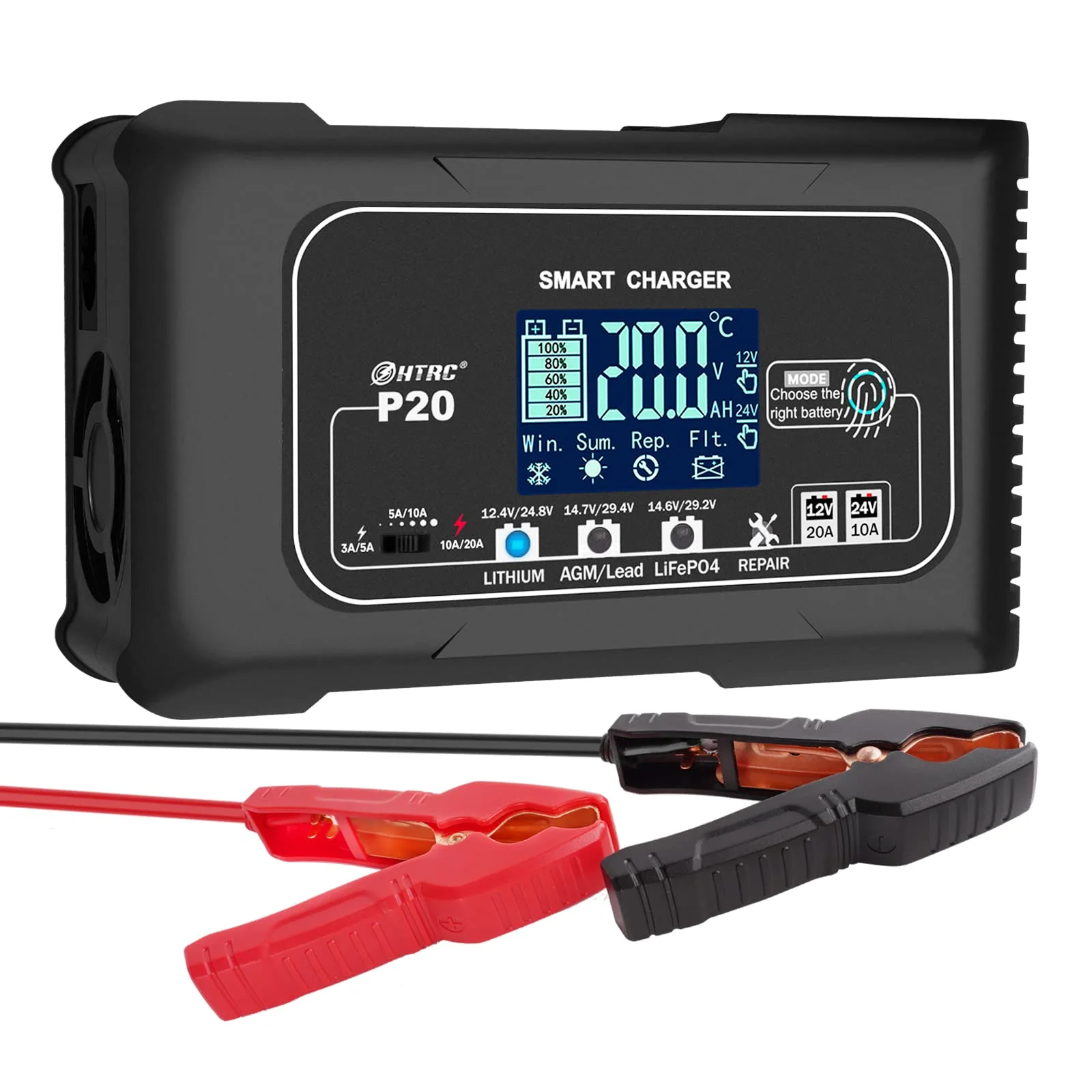 20 Amp Smart Battery Charger Lithium Lifepo4 Lead Acid Agm Gel Sla Car Battery Charger