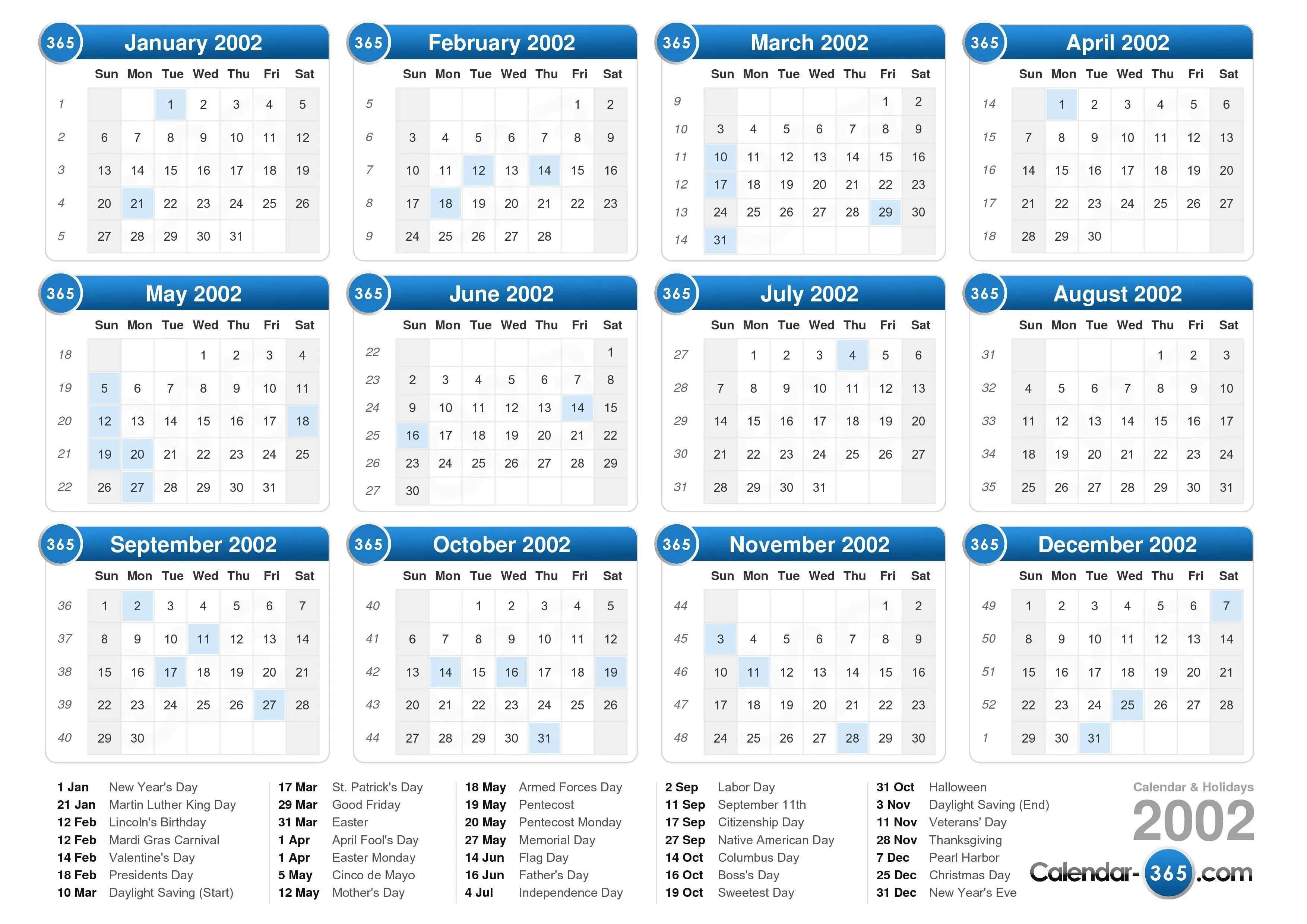 2002 Calendar