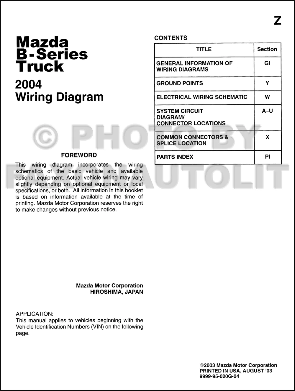 2004 Mazda B Series Pickup Truck Wiring Diagram Manual Original B2300 B3000 B4000