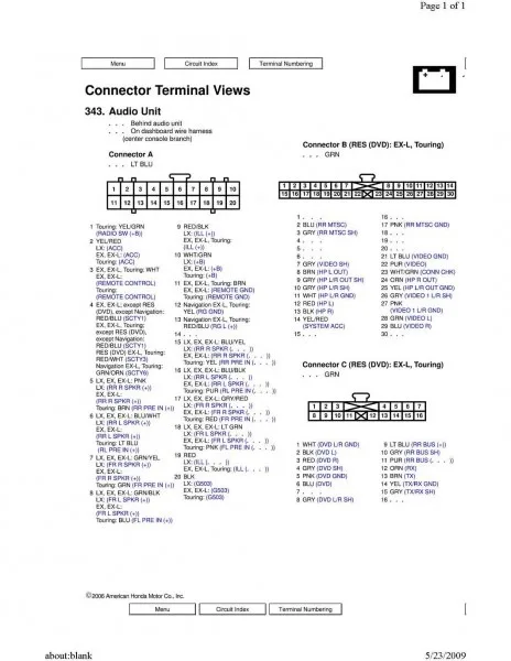 2005 Honda Odyssey Radio Wiring Diagram