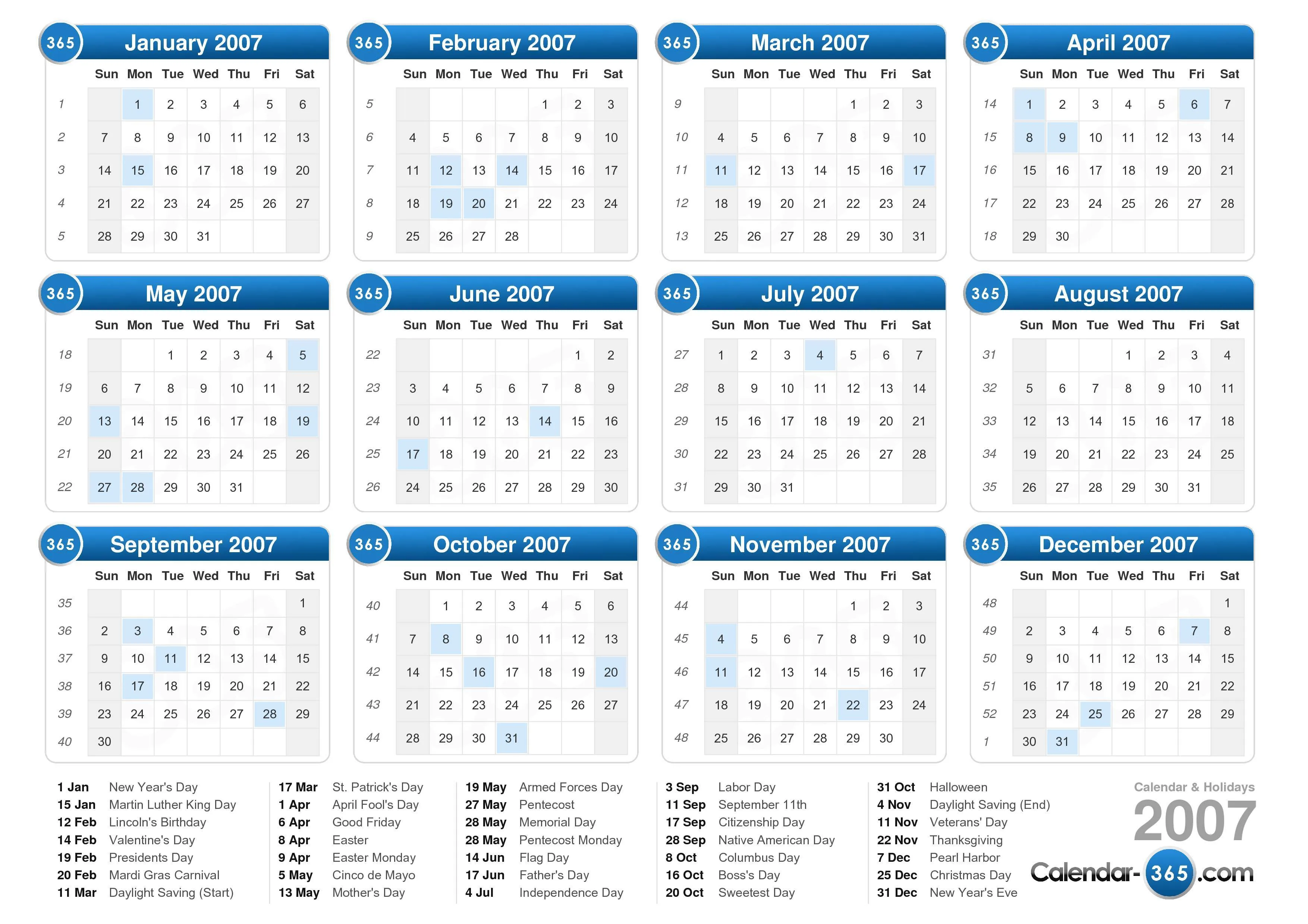 2007 Calendar