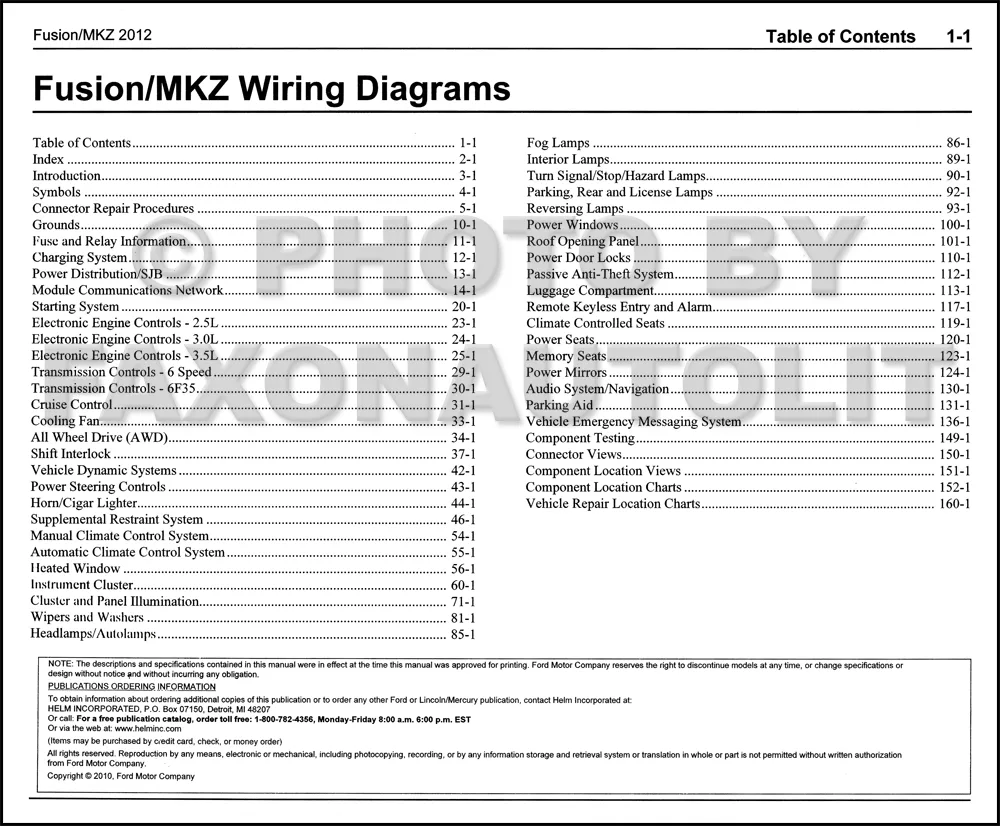 2012 Ford Fusion Lincoln Mkz Wiring Diagram Manual Original