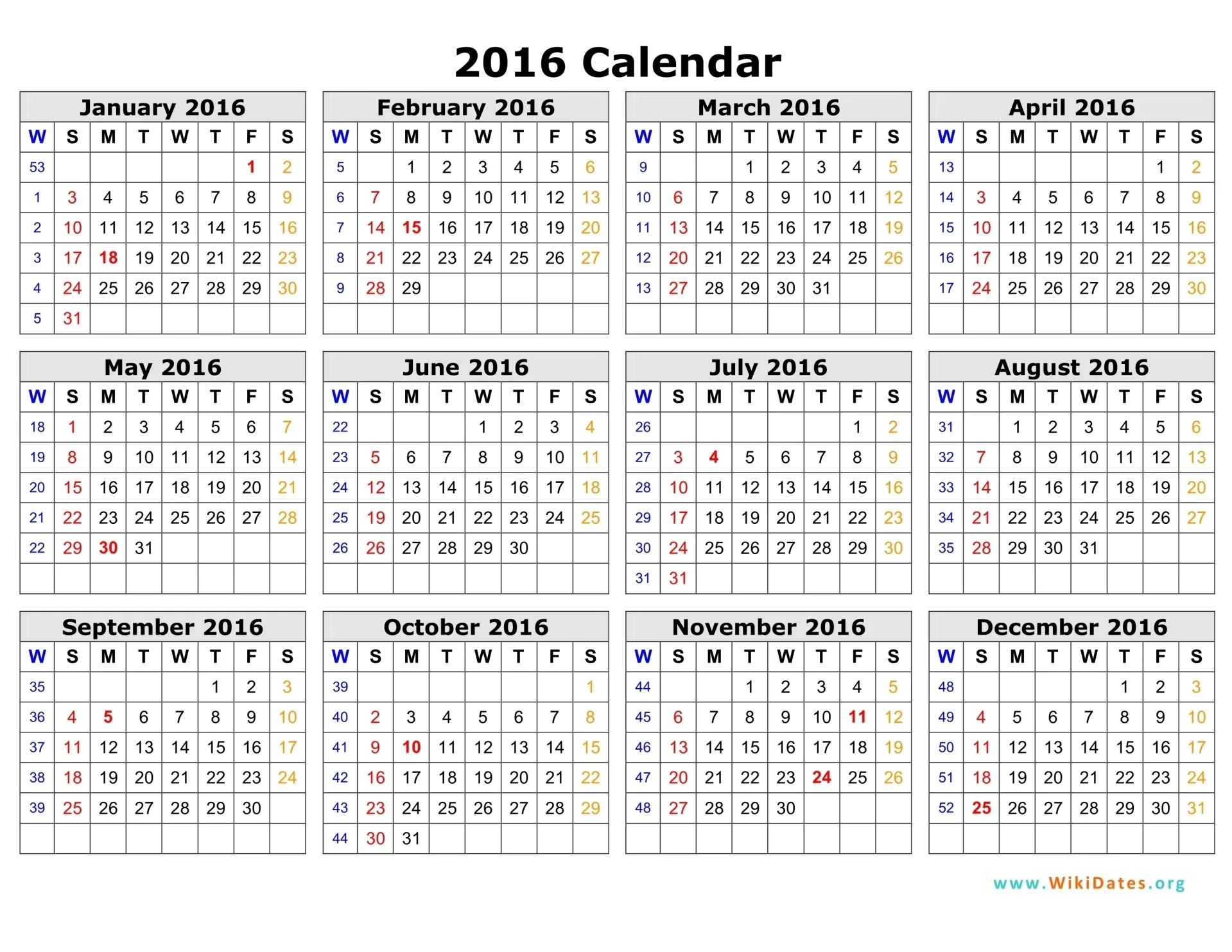2016 Calendar