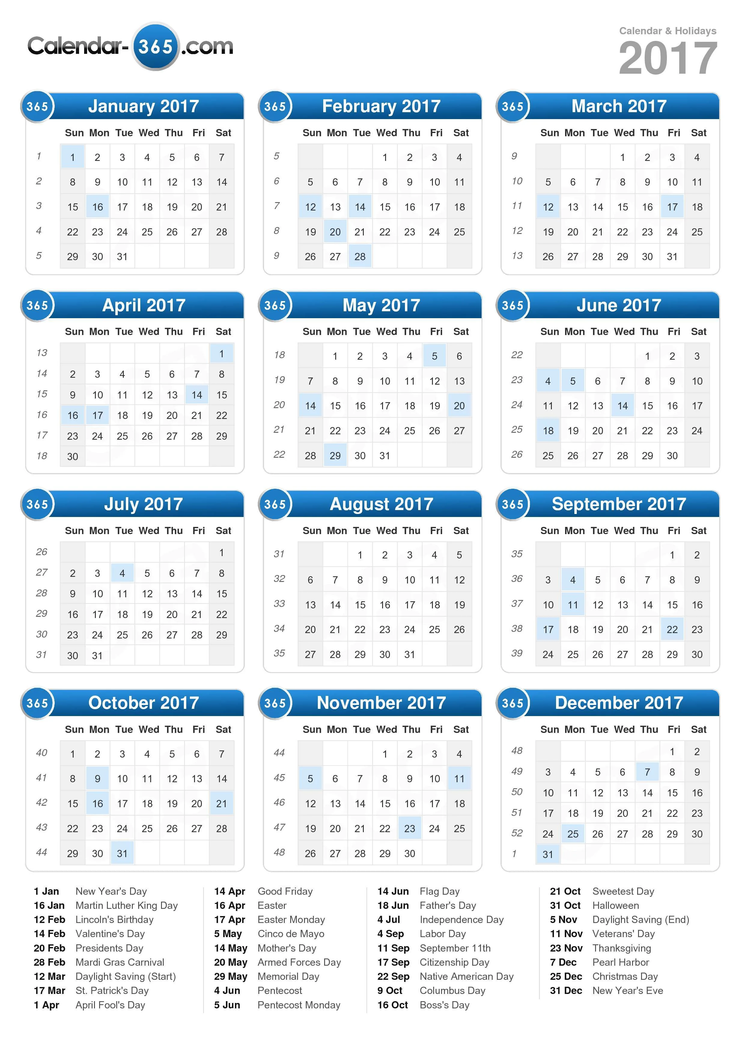 2017 Calendar