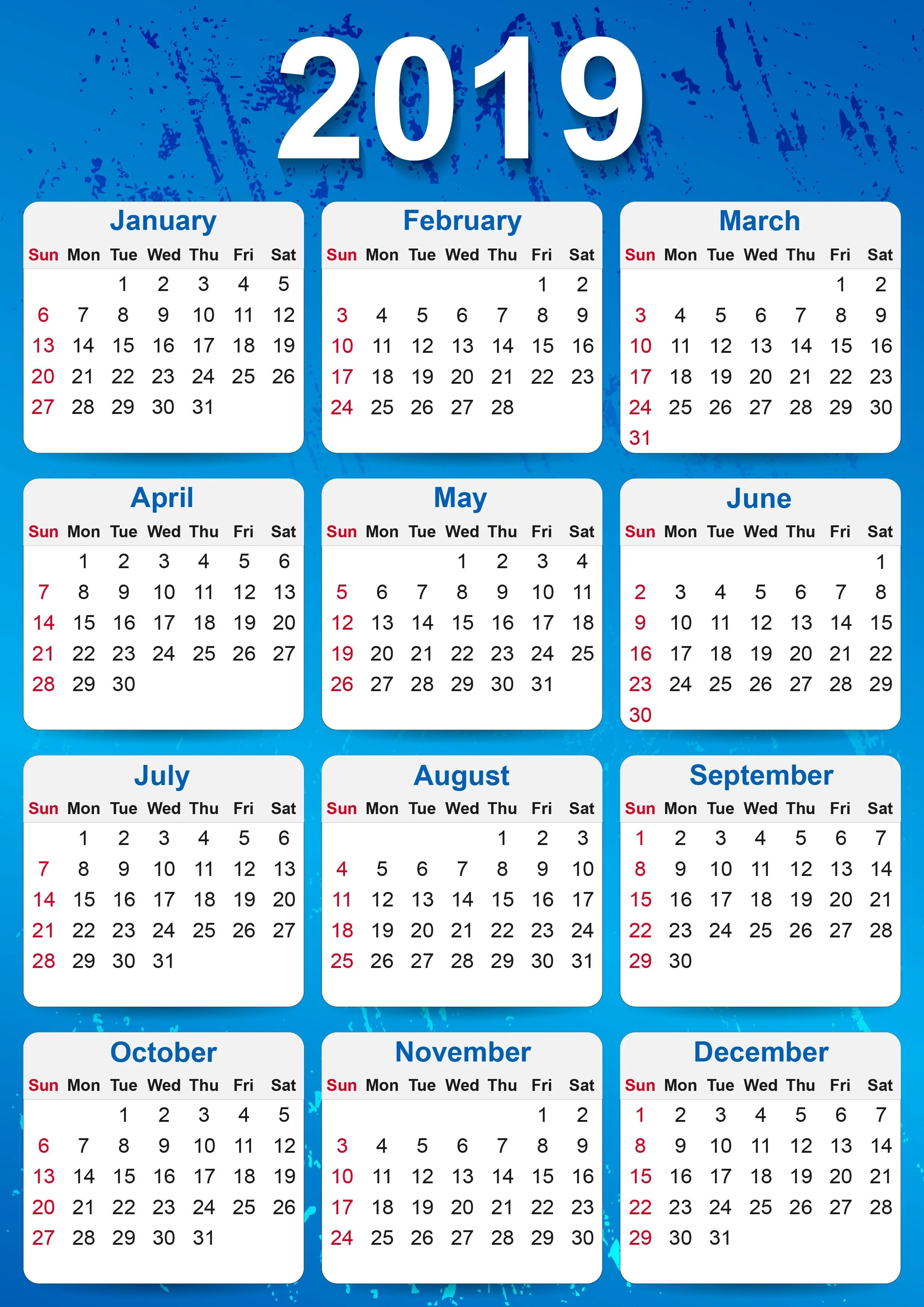 2019 Yearly Calendar Printable Yearly Calendar Template Free Printable Calendar Calendar