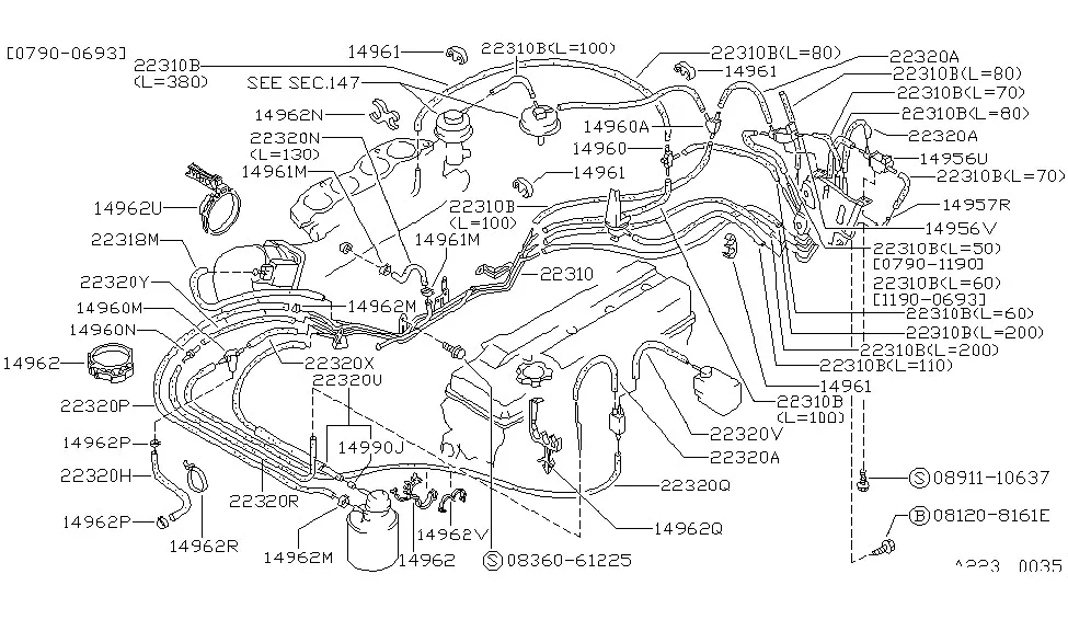 22320 40F08 Genuine Nissan 22320 40F08 Hose Vacuum Control