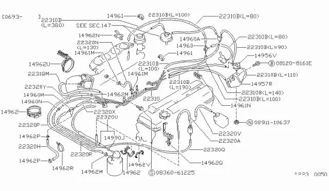 22320 53F02 Genuine Nissan 2232053F02 Hose Vacuum Control B