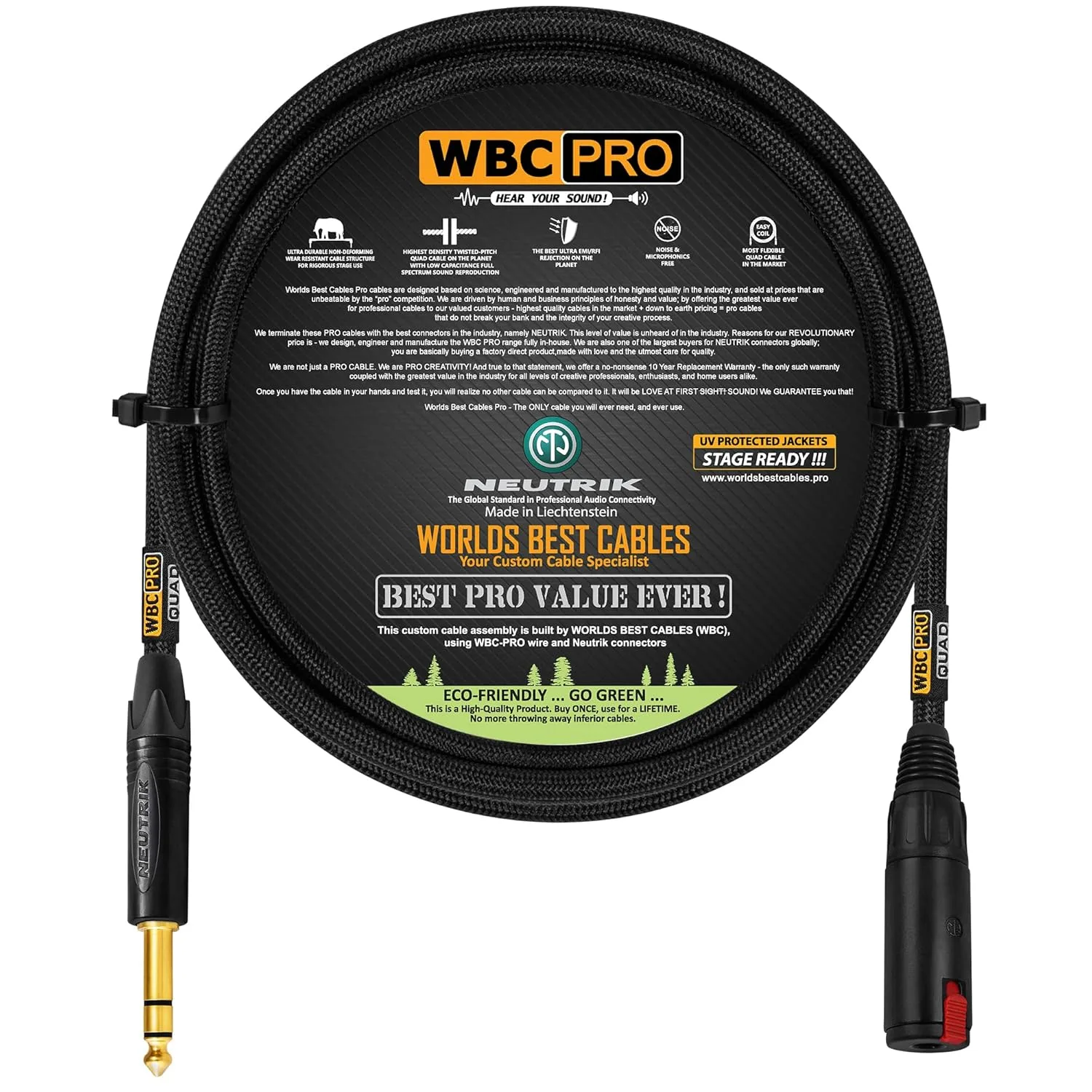 3 Foot Wbc Pro Quad Ultra Silent Ultra Flexible Balanced Star Quad Headphone