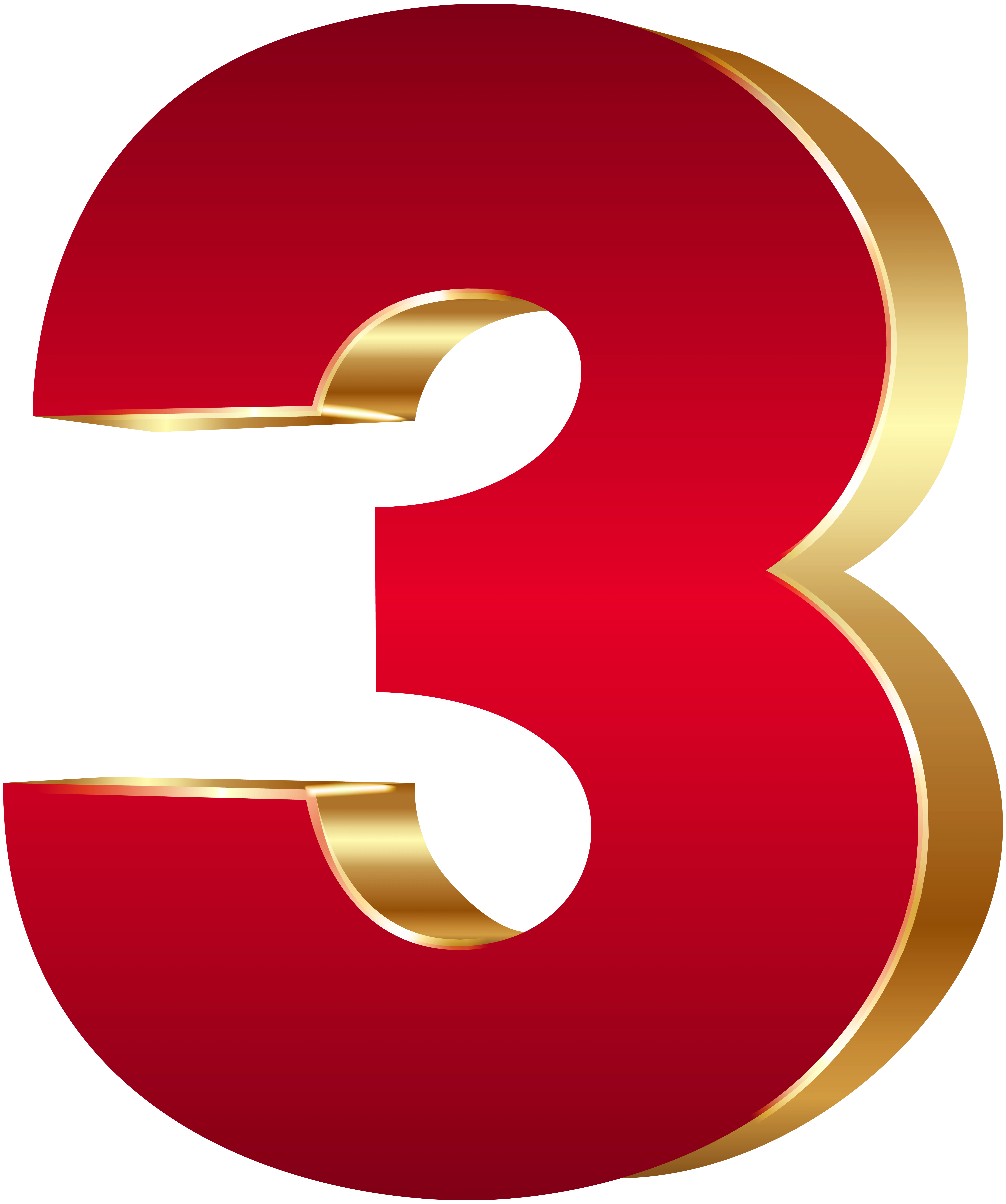 3D Number Three Red Gold Clip Art Image
