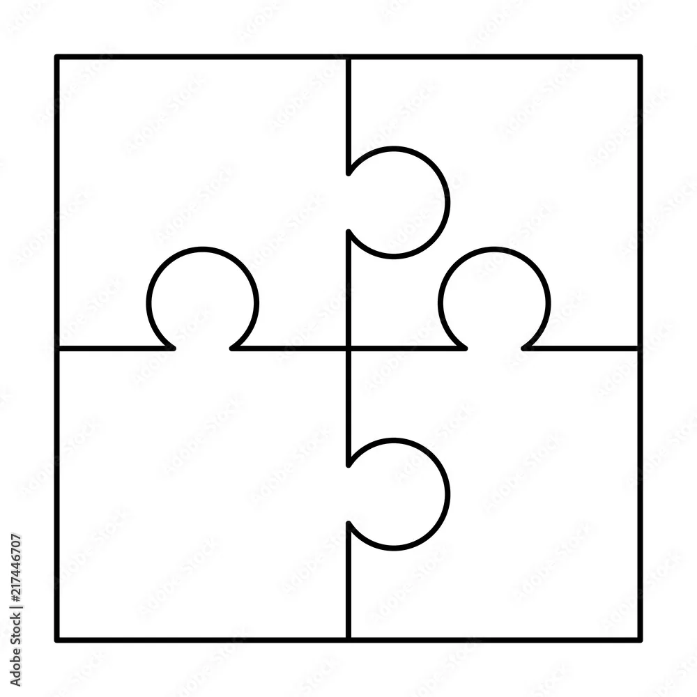 4 White Puzzles Pieces Arranged In A Square Jigsaw Puzzle Template Ready For Print Cutting
