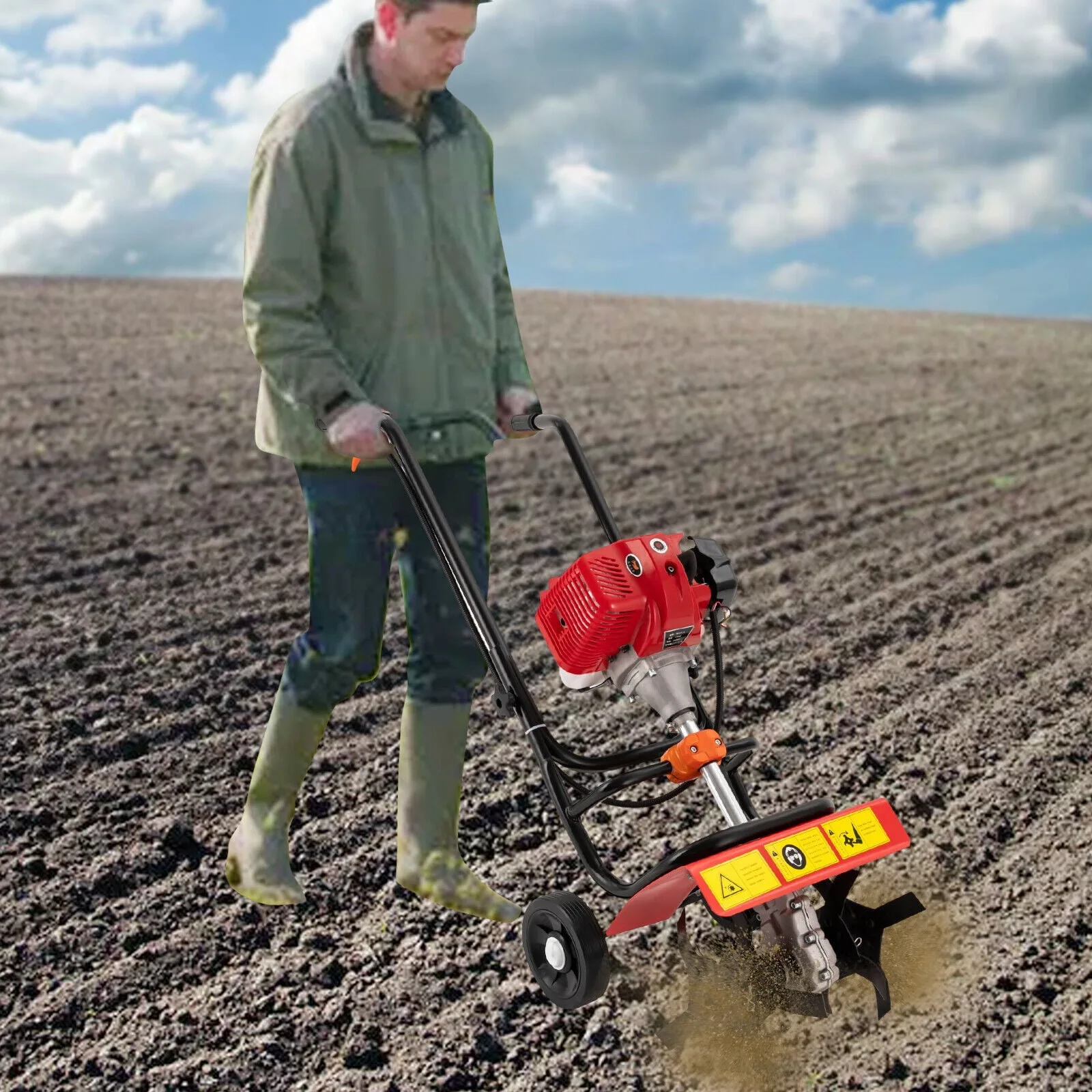 52Cc 2 Stroke Gas Powered Tiller Cultivator Plant Garden Farm Tilling Tool Hand Pull Recoil