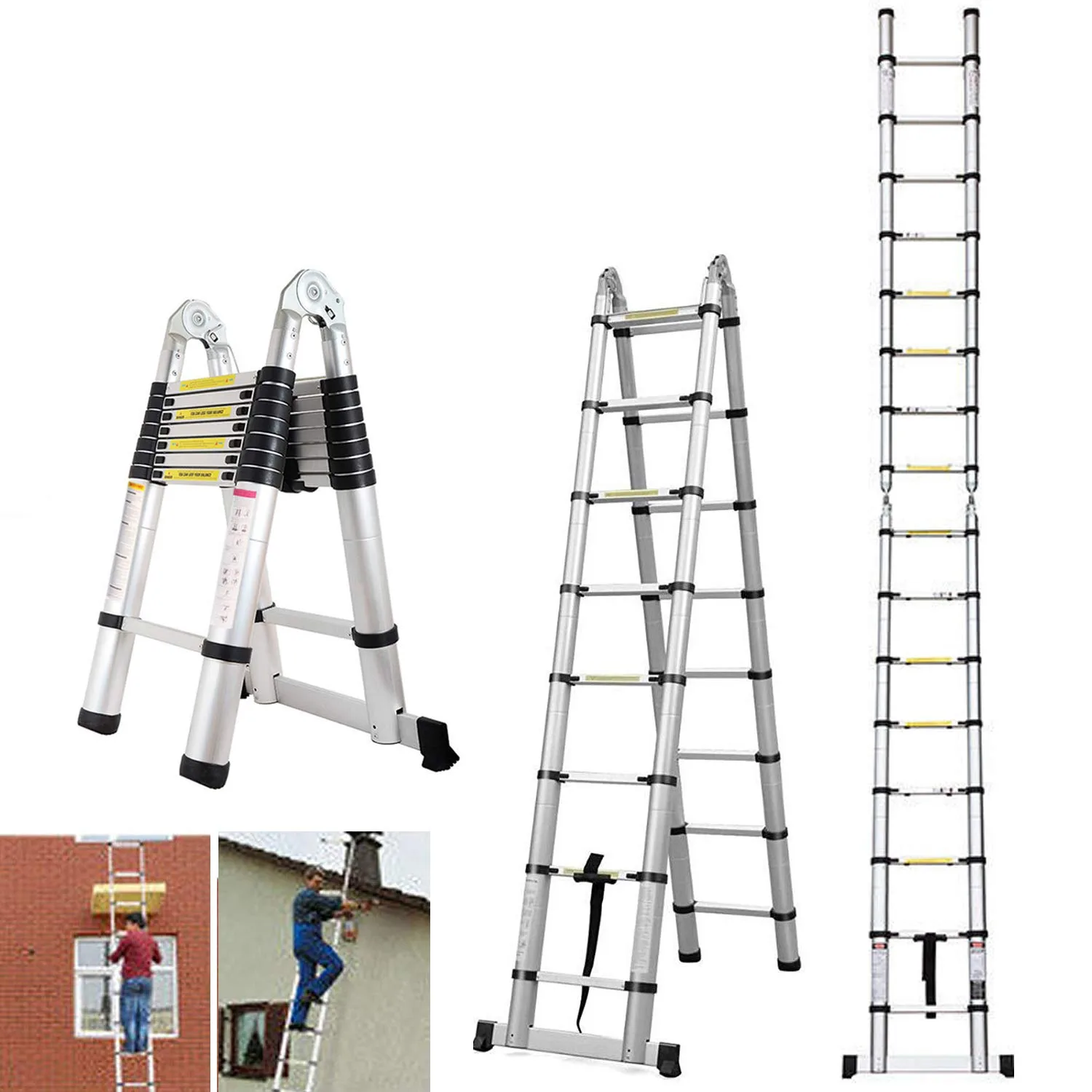 5M Multi Purpose Aluminum Telescopic Ladder Portable Extendable A Frame Ladder Heavy Duty Ladder