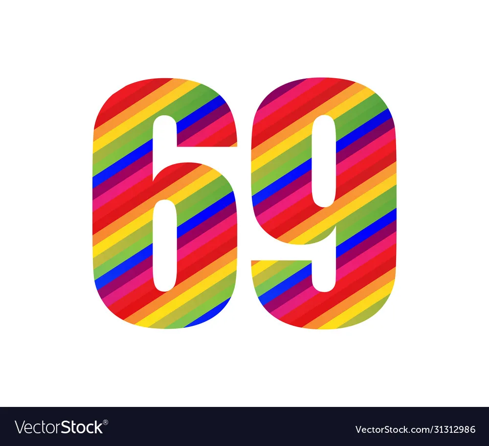 69 Number Rainbow Style Numeral Digit Colorful Vector Image