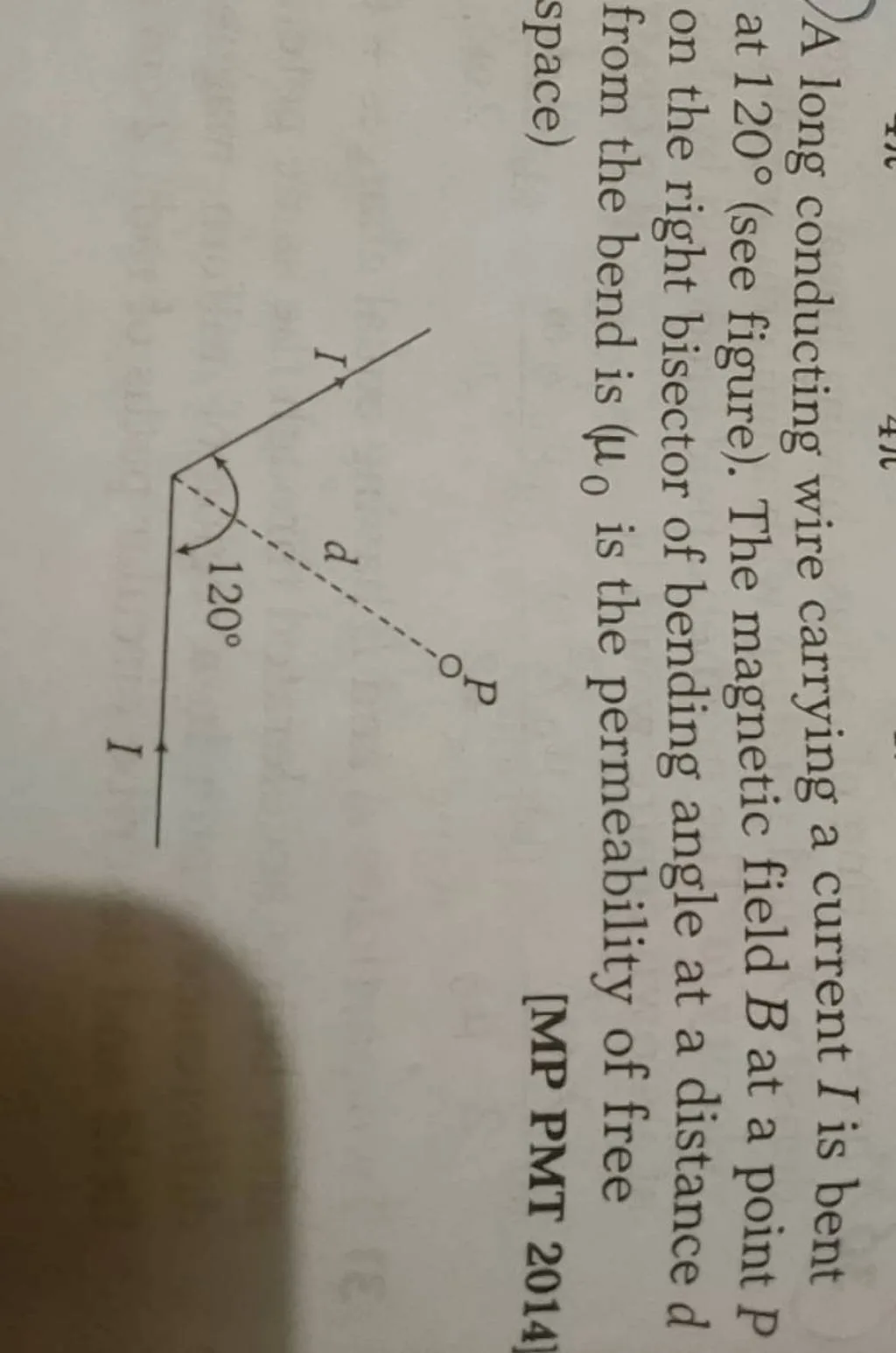 A Long Conducting Wire Carrying A Current I Is Bent At 120 See Figure