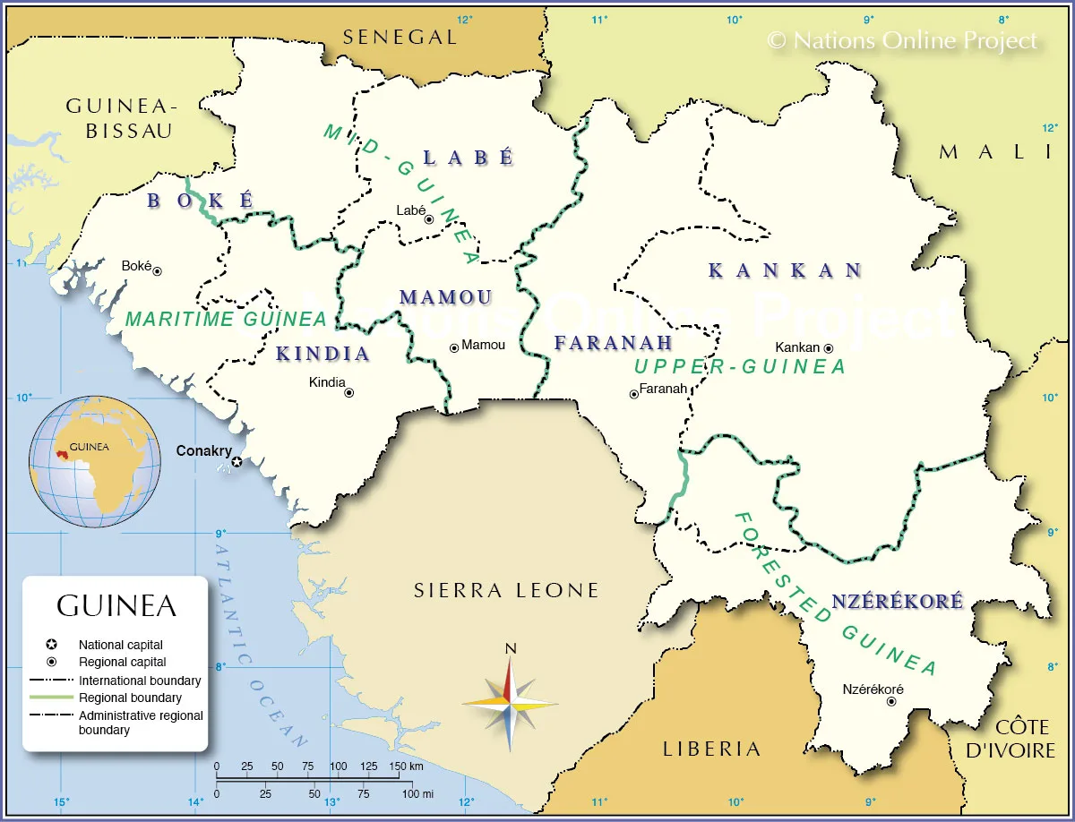 Administrative Map Of Guinea Nations Online Project