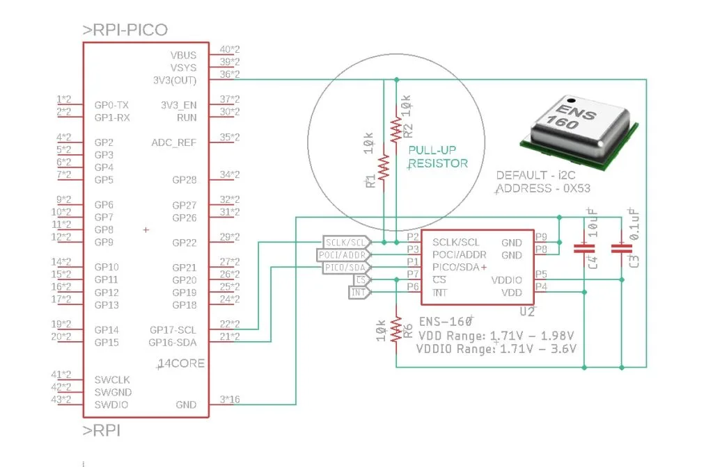 Airquality Sensor Ens160 I2C Schematics Diagram 14Core