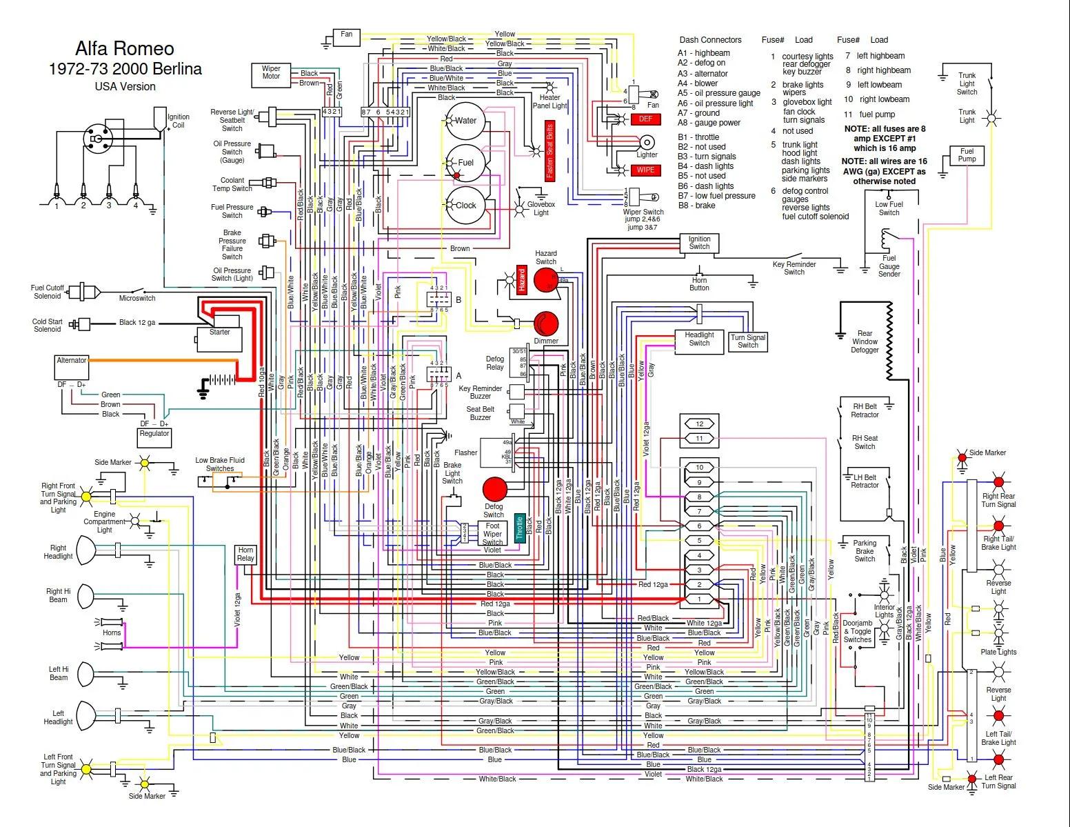 Alfa Romeo 2000 Berlina 1972 1973 Electrical Wiring Diagrams