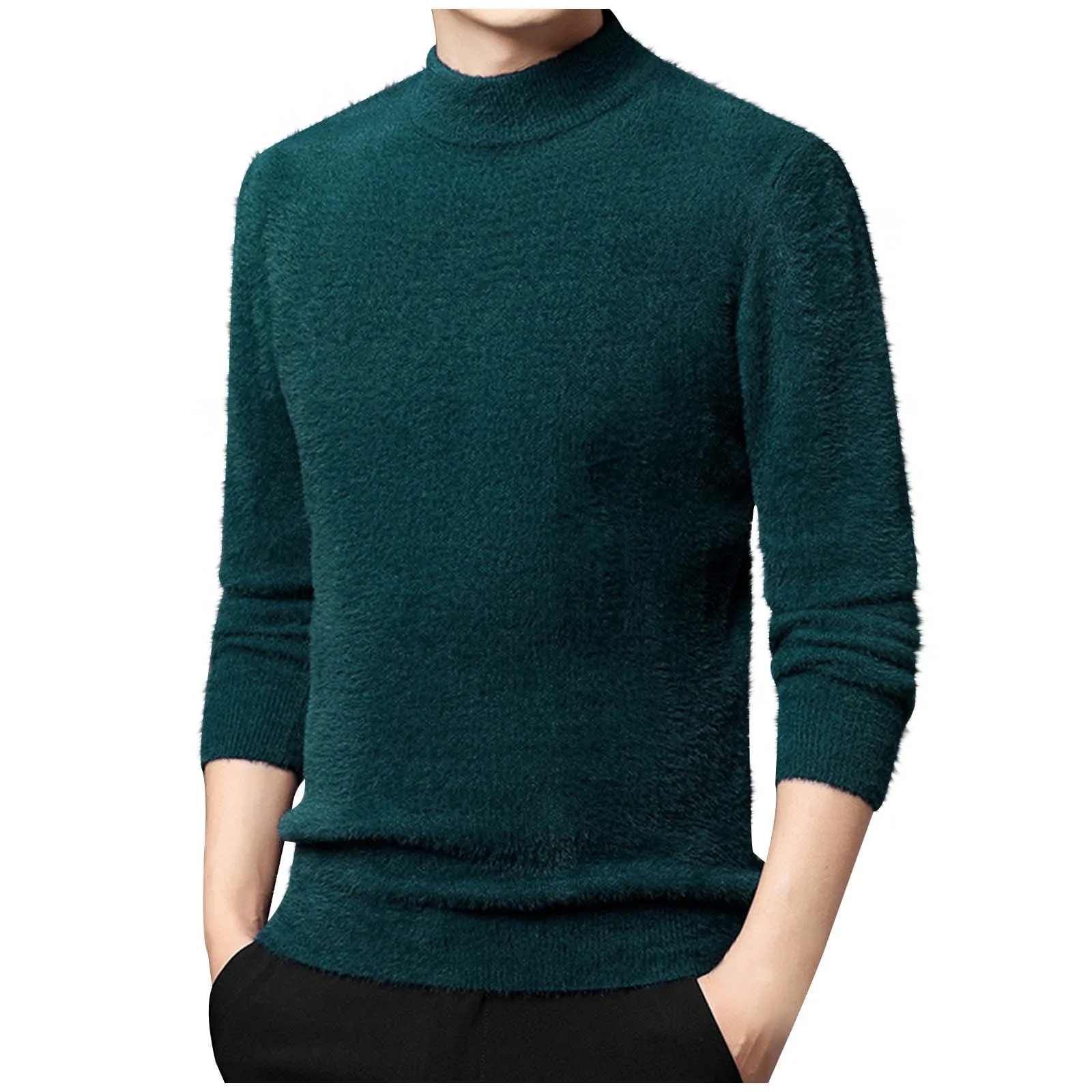 Alkepwun Men S Winter Knit Sweater Solid Color Casual Comfortable Loose Fit Basic Round Neck