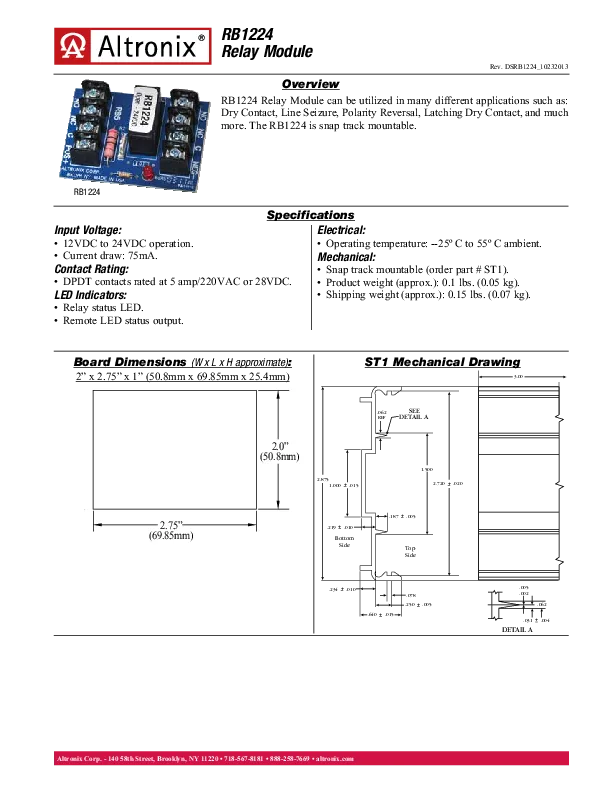 Altronix Rb1224 Relay Module Instructions