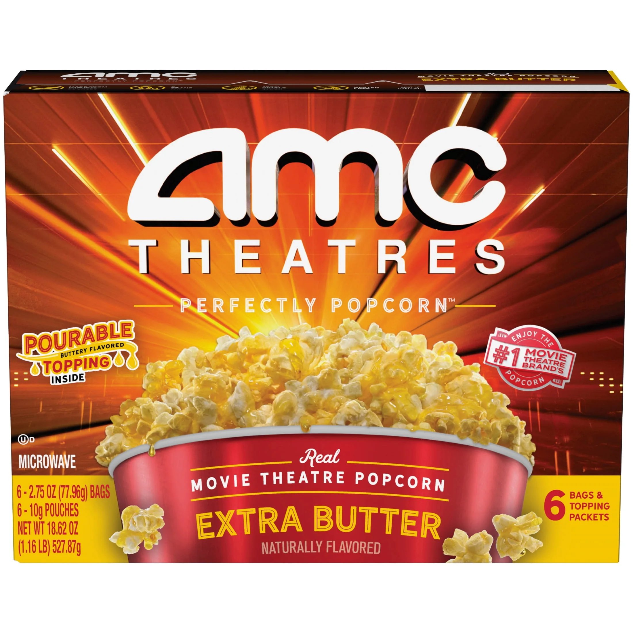 Amc Theatres Microwave Popcorn 6Ct Extra Butter