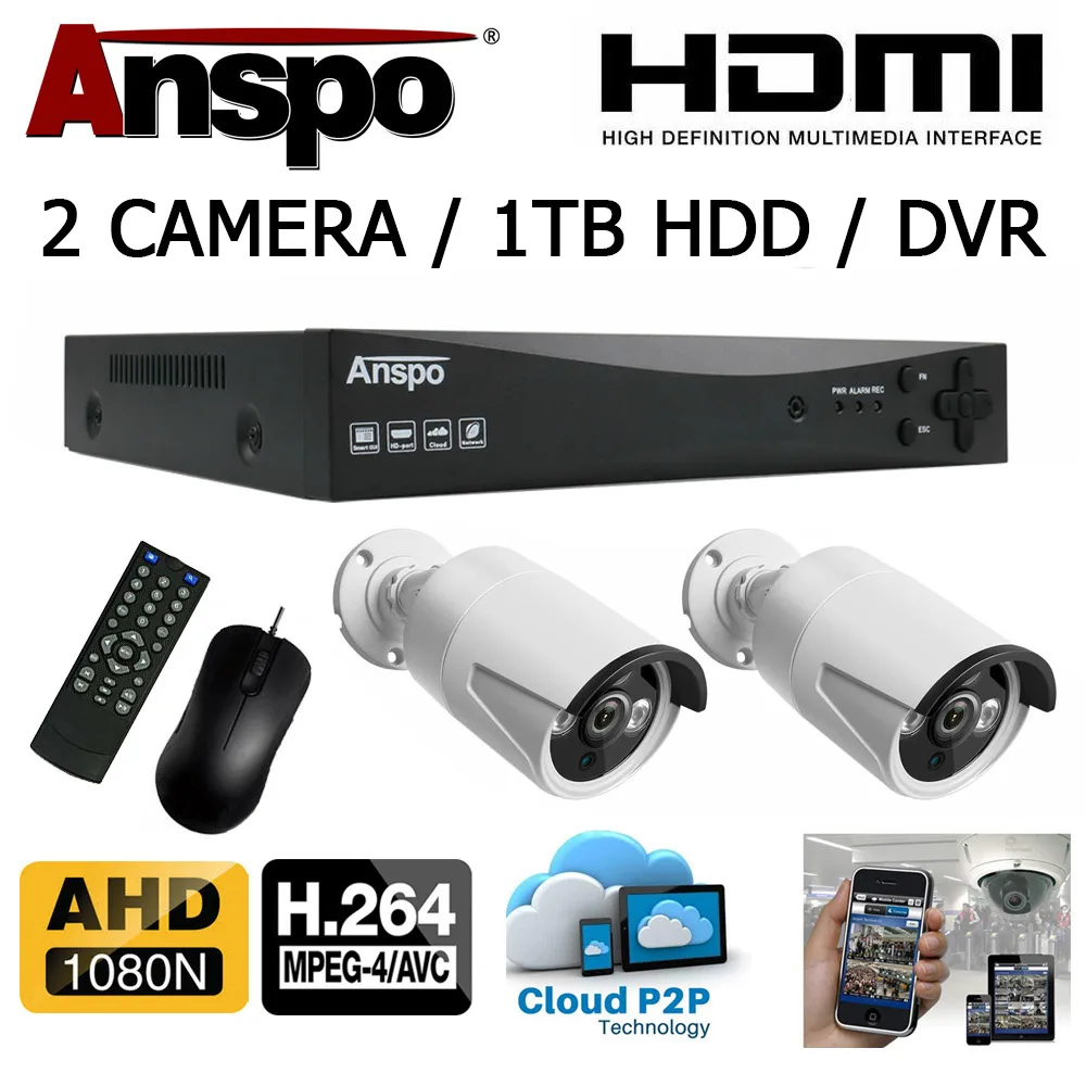 Anspo 4 Channel Dvr Nvr Cctv 1000Gb Hdd Psu Includes 2X White Bullet Cameras Cctv Kit