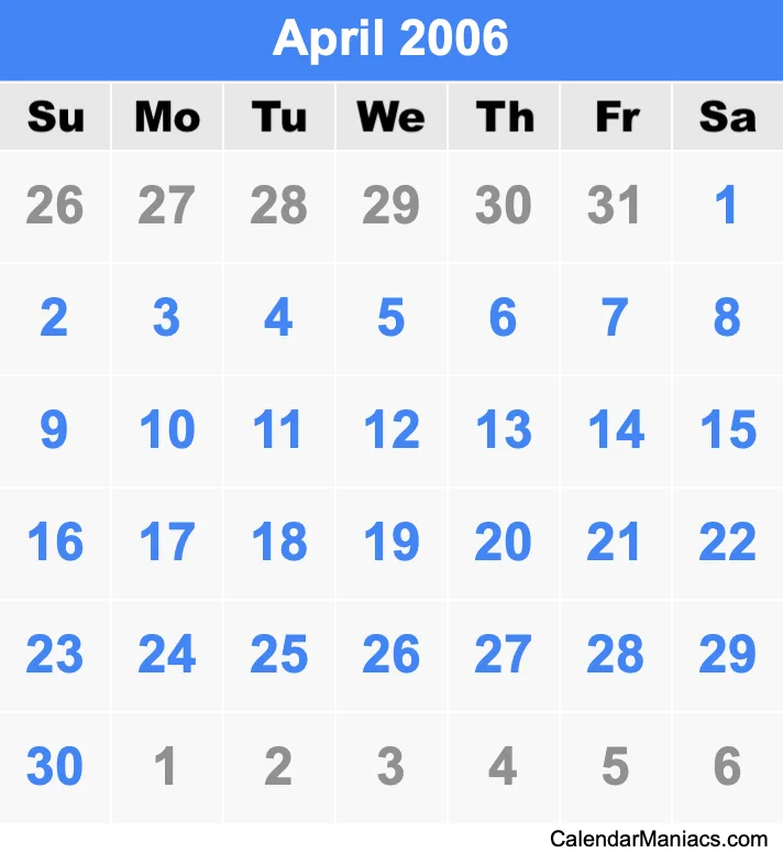 April 2006 Calendar