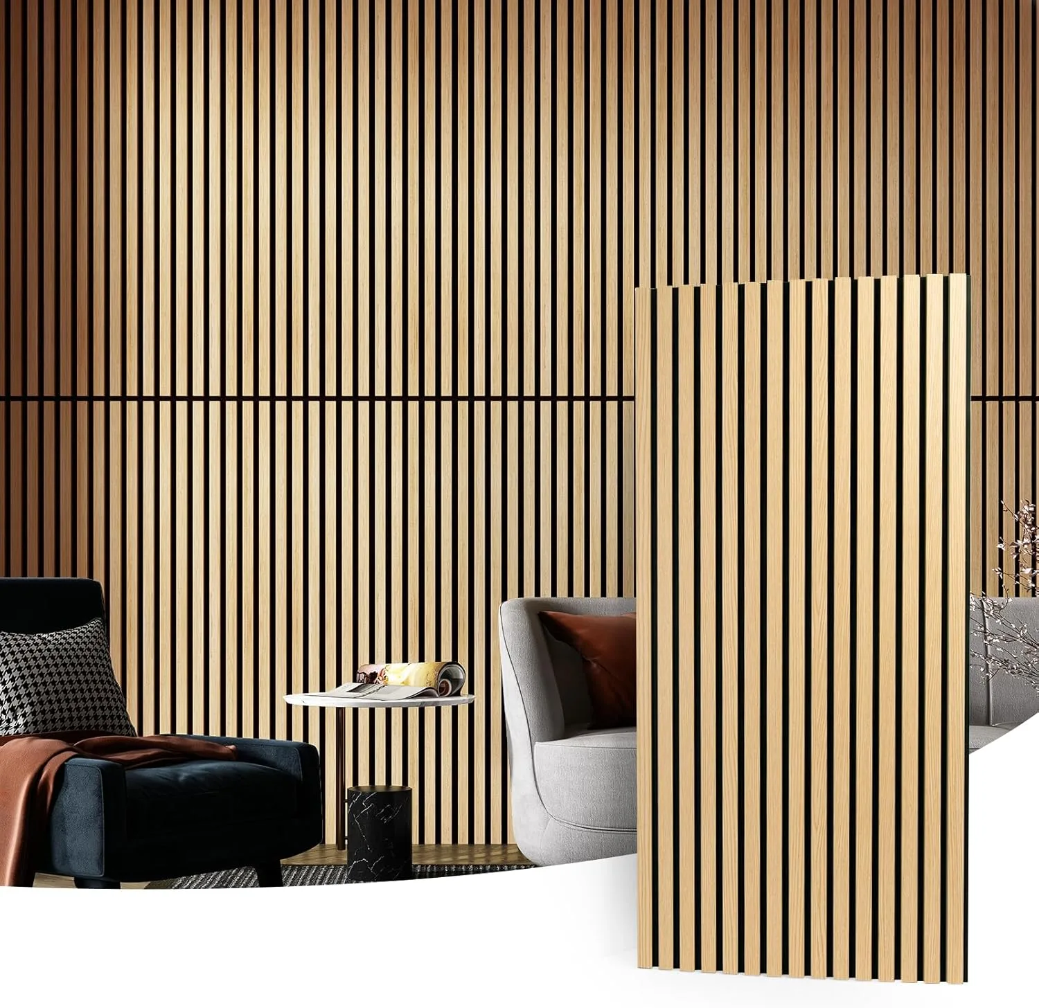 Art3D 4 Wood Slat Acoustic Panels For Wall And Ceiling 3D Fluted Sound Absorbing