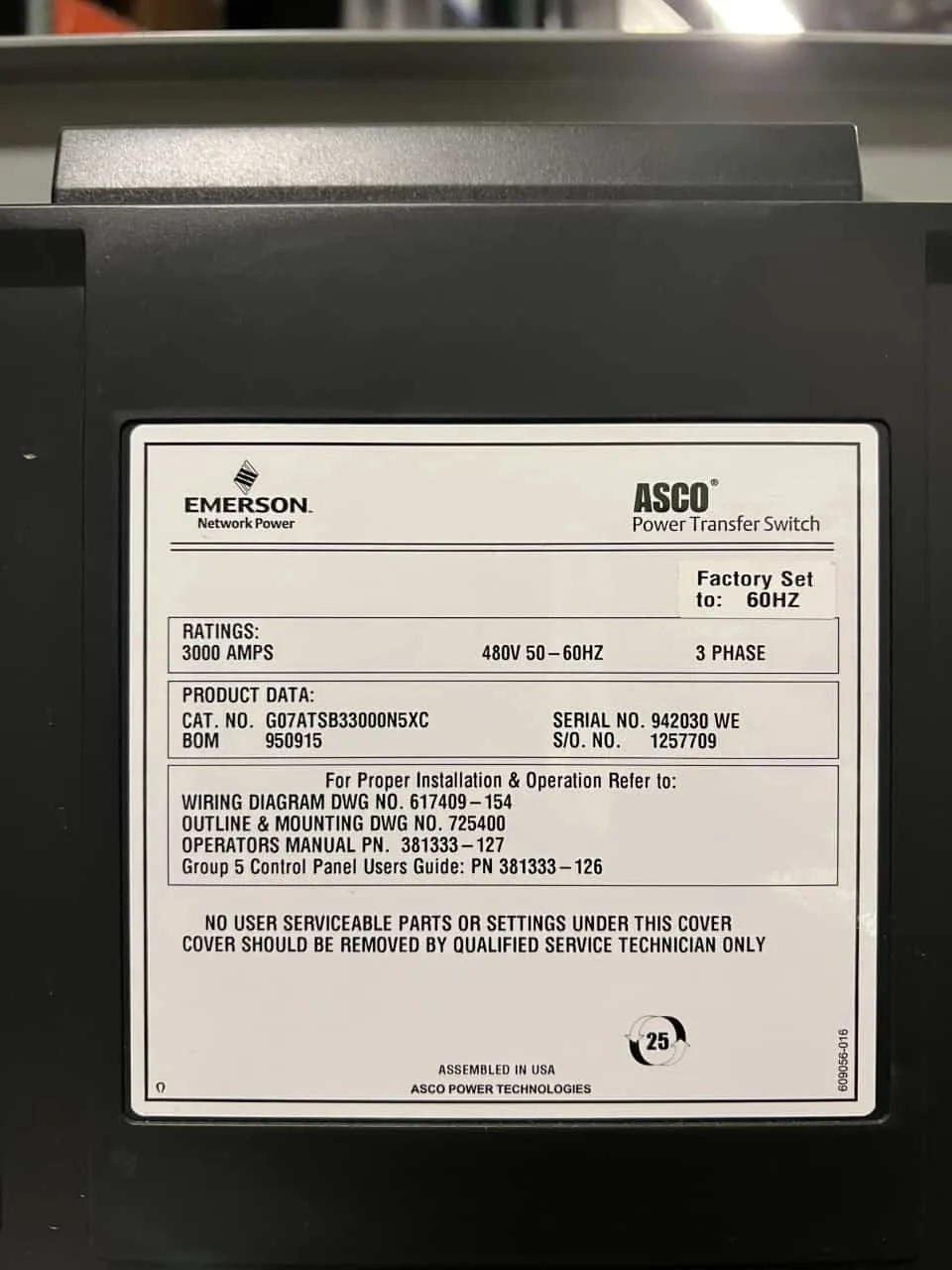 Asco Series 7000 3000A 480V Automatic Transfer Switch Ci Group