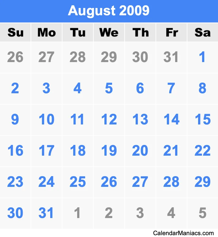 August 2009 Calendar