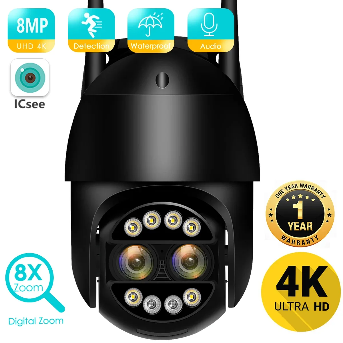 Besder 8Mp 4K Ptz Ip Camera 8X Zoom Dual Lens Human Detect Cctv Camera 4Mp Smart Home Outdoor